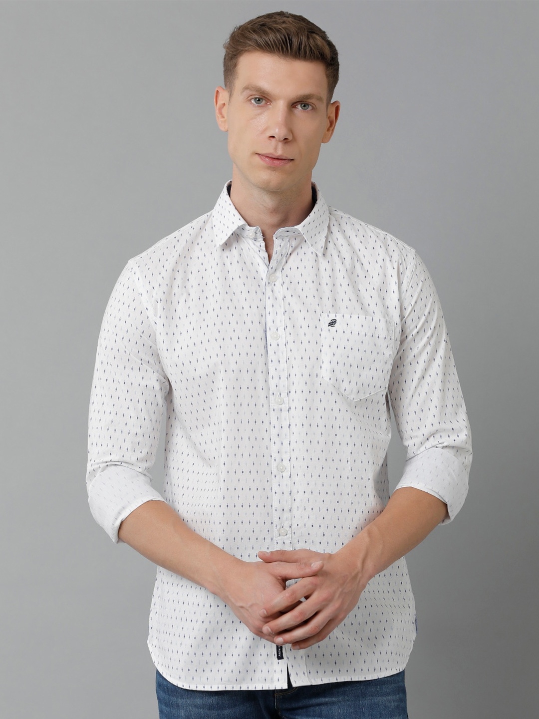 

Double Two Men Slim Fit Printed Cotton Casual Shirt, White