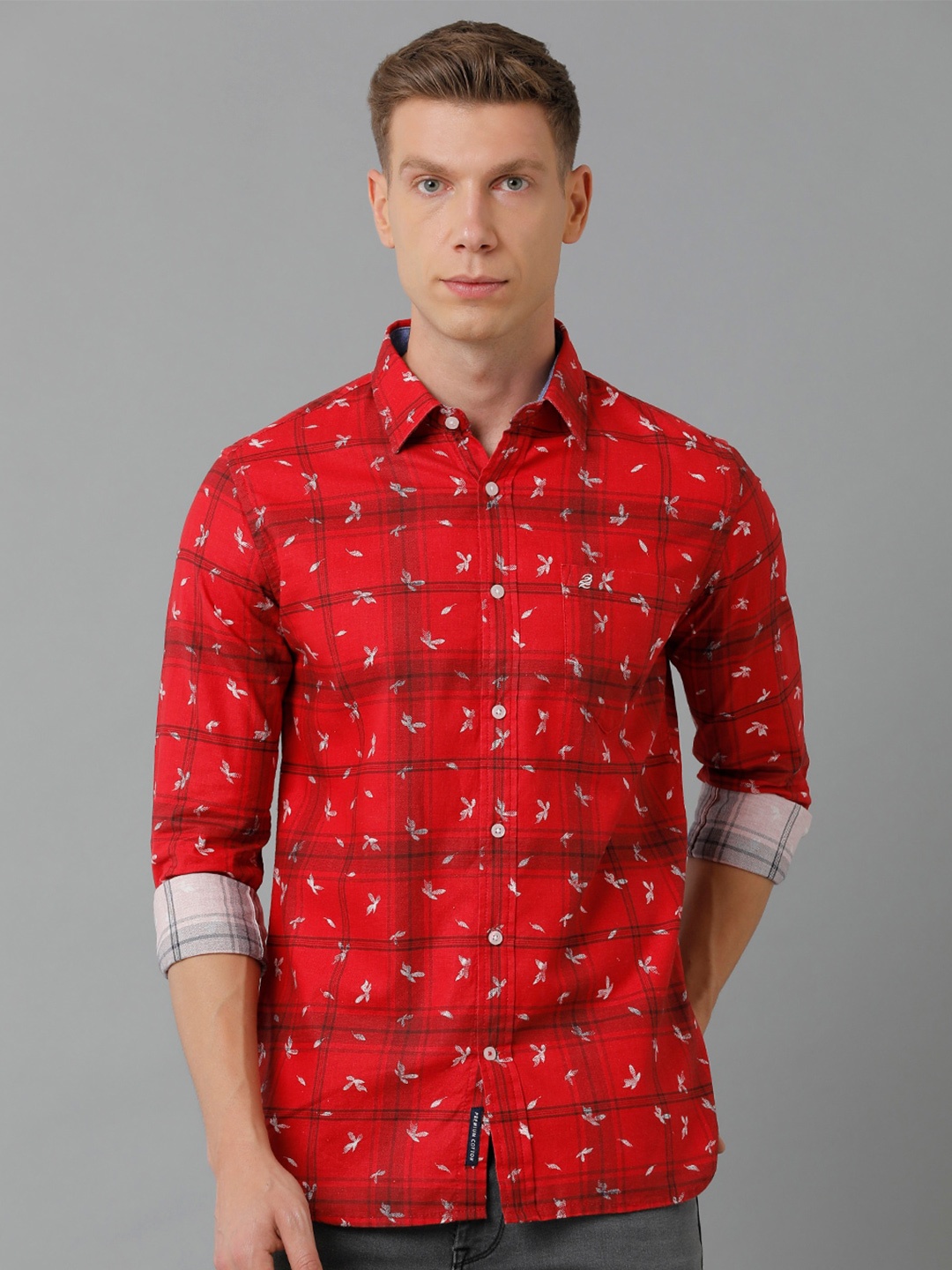 

Double Two Men Slim Fit Printed Cotton Casual Shirt, Red