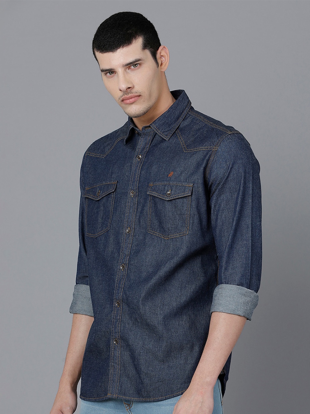 

Double Two Men Slim Fit Cotton Casual Shirt, Blue