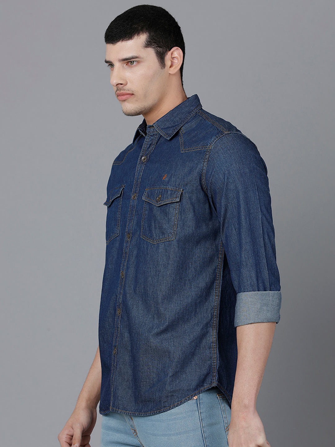 

Double Two Men Slim Fit Cotton Casual Shirt, Blue