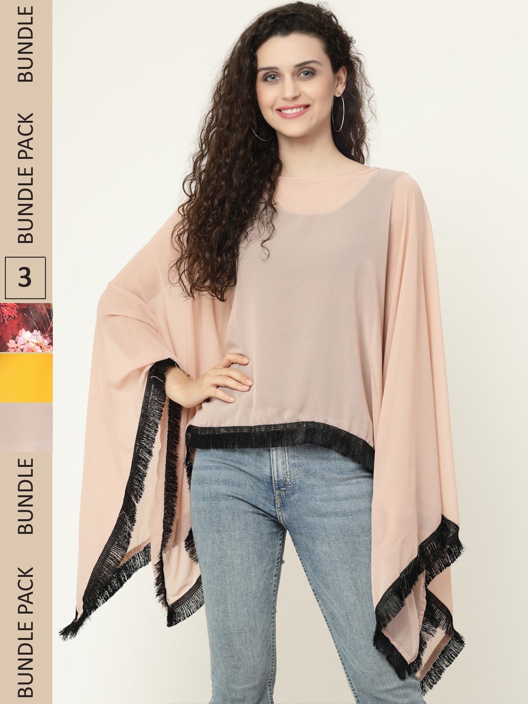 

MISS AYSE Pack of 3 Crepe Top, Cream
