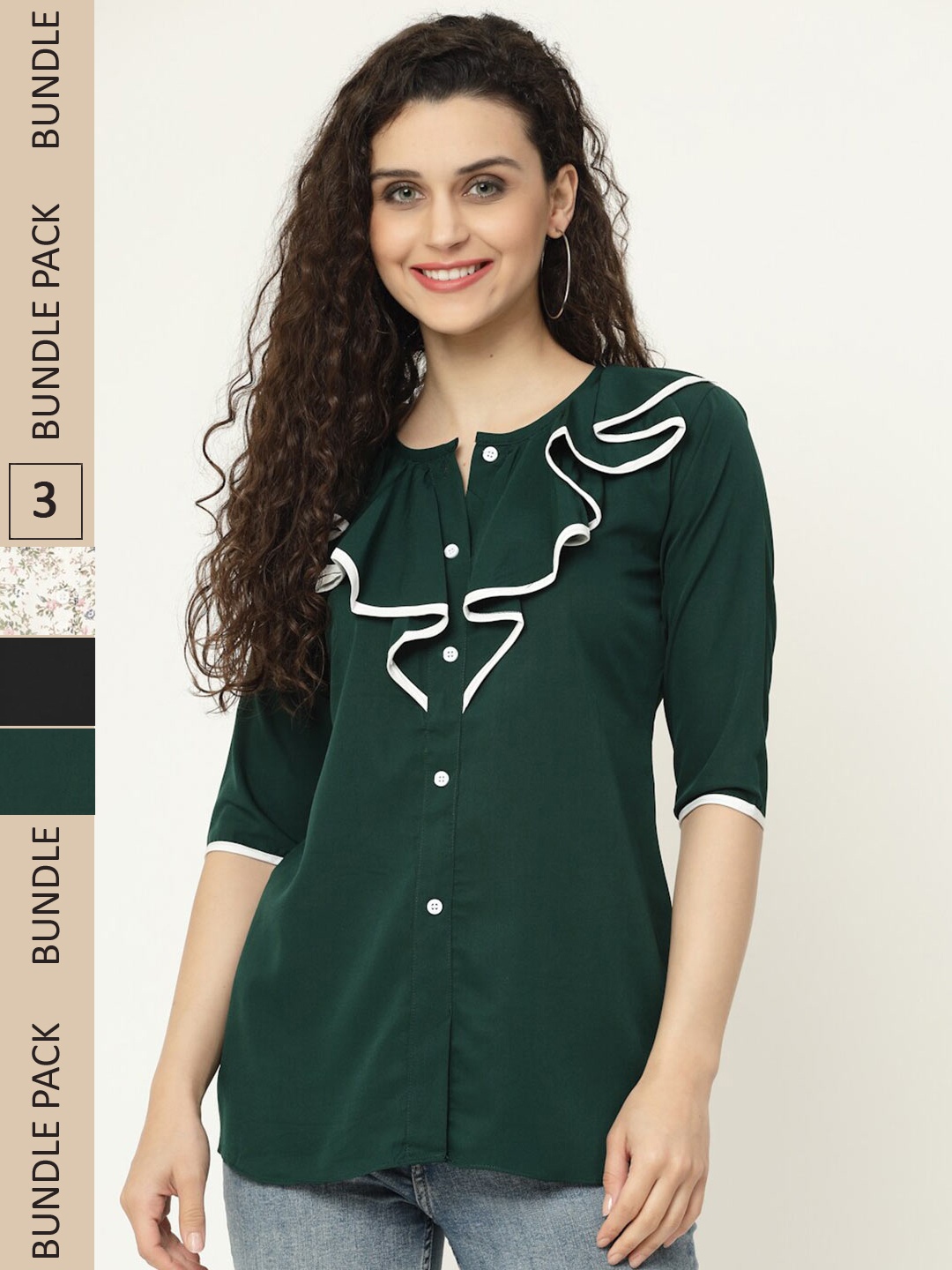 

MISS AYSE Pack of 3 Georgette Top, Green