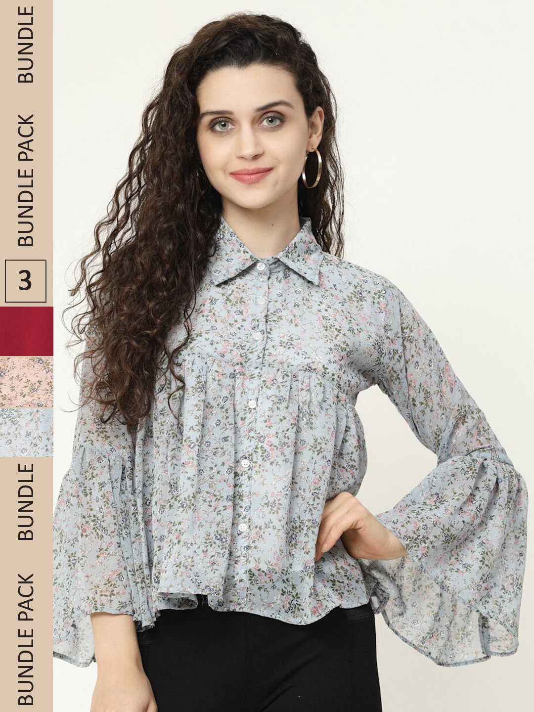 

MISS AYSE Pack of 3 Georgette Top, Maroon