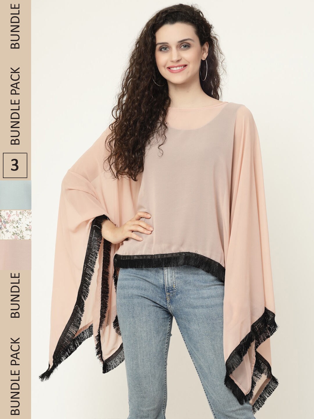 

MISS AYSE Pack of 3 Georgette Top, Cream