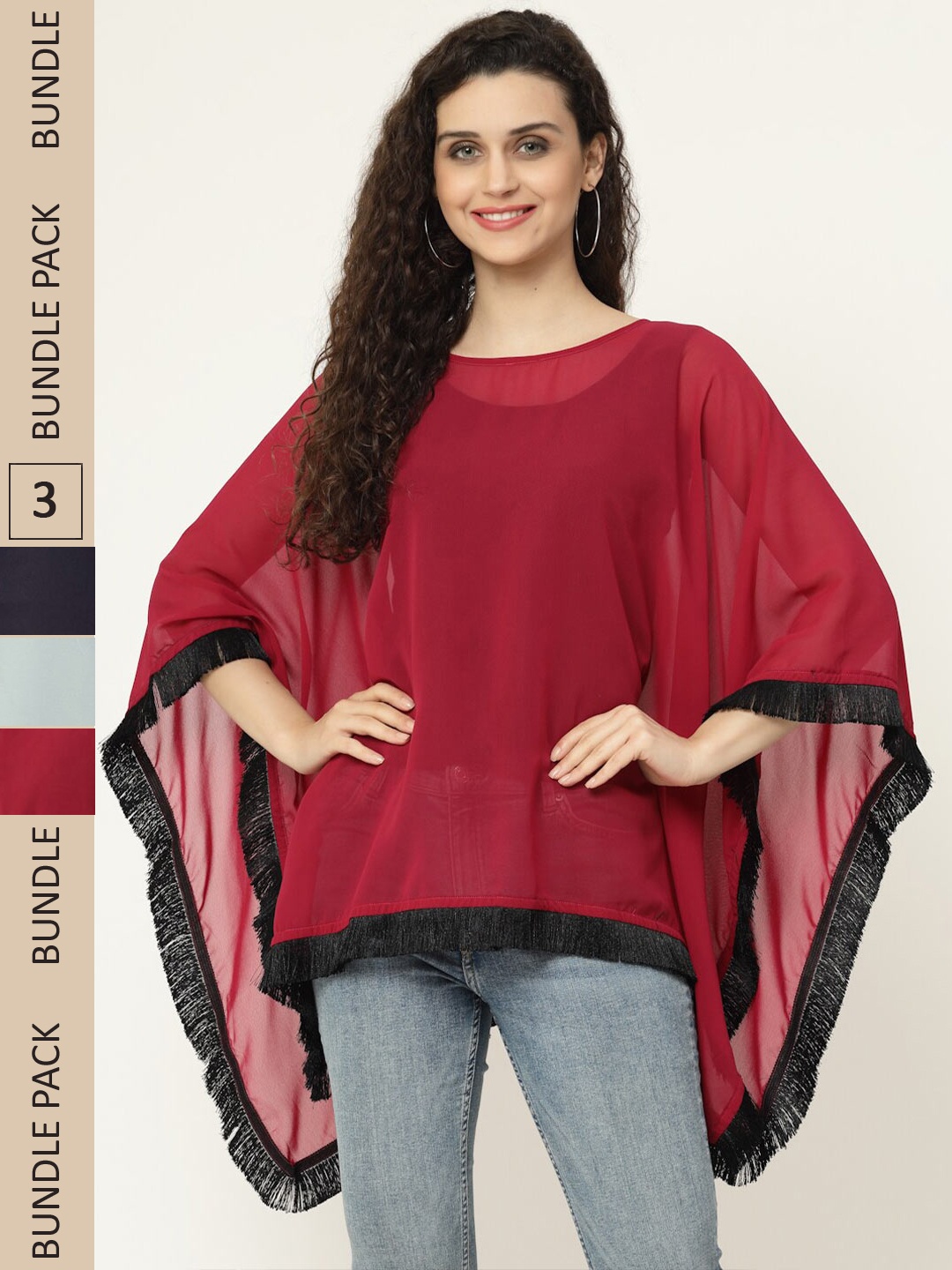 

MISS AYSE Pack of 3 Georgette Top, Maroon