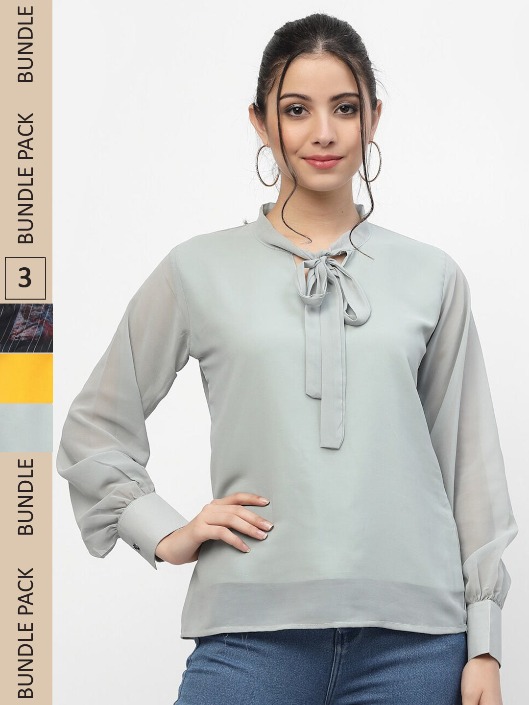 

MISS AYSE Pack of 3 Georgette Top, Grey