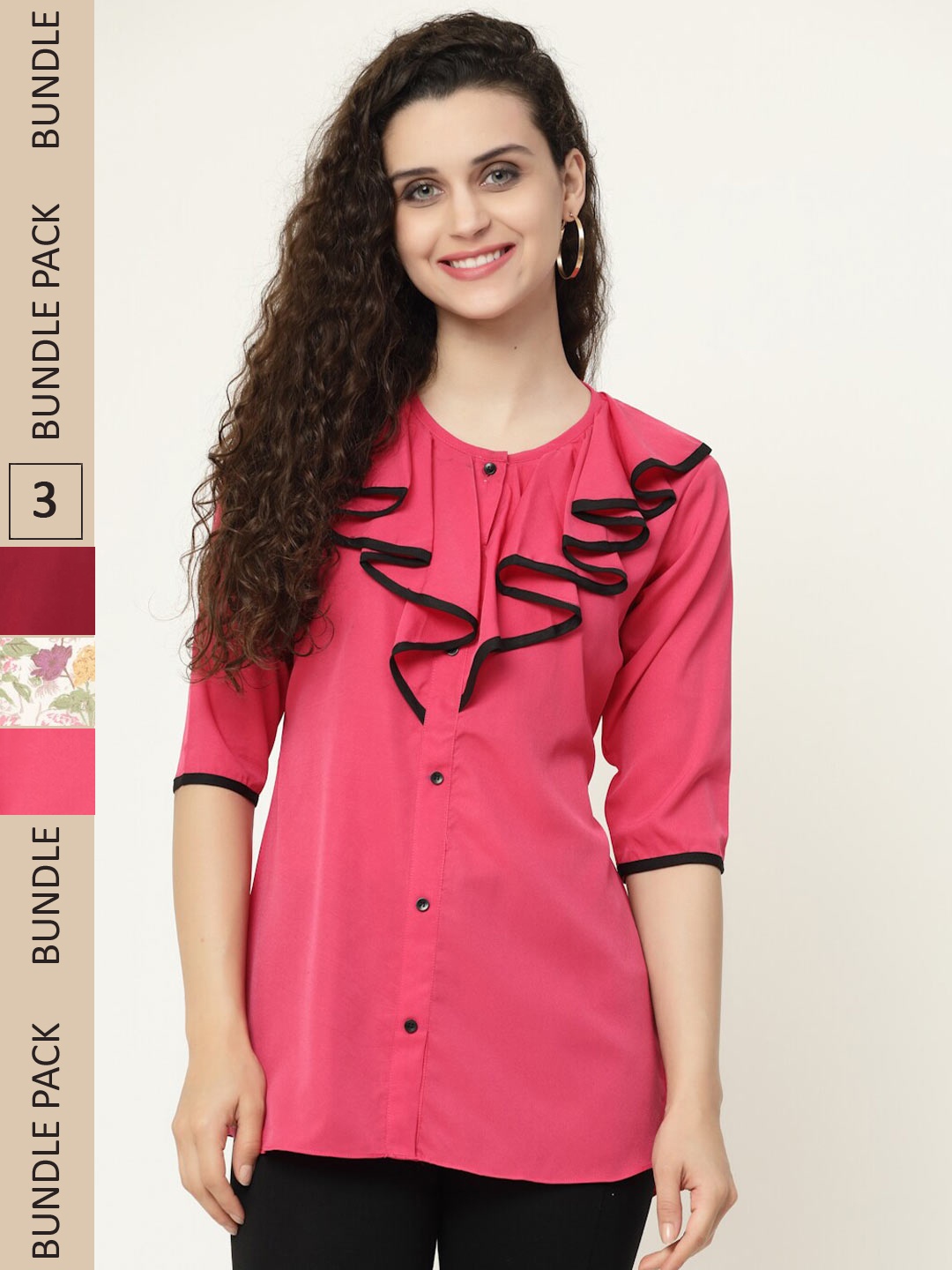 

MISS AYSE Pack of 3 Georgette Top, Pink