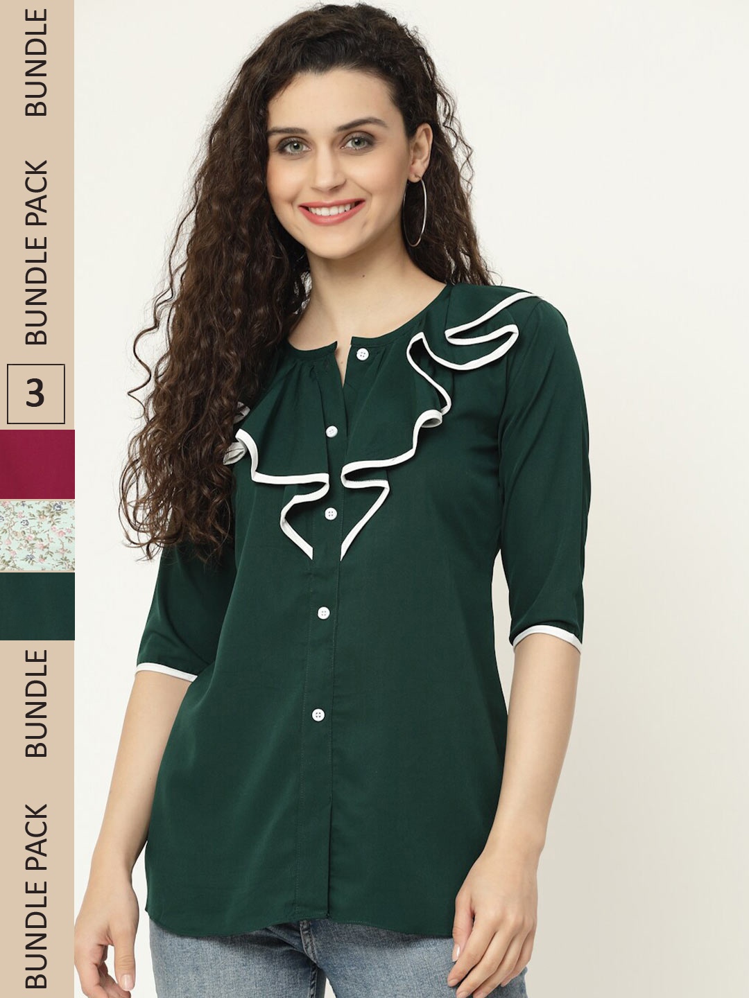 

MISS AYSE Pack of 3 Georgette Top, Green