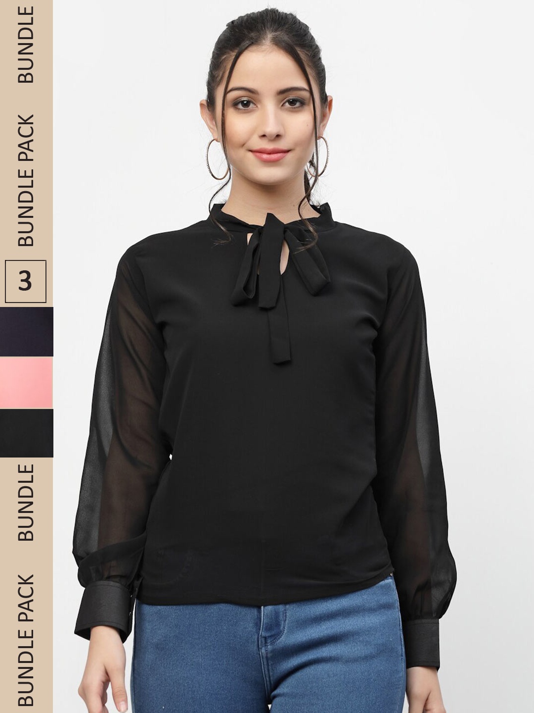 

MISS AYSE Pack of 3 Georgette Top, Blue