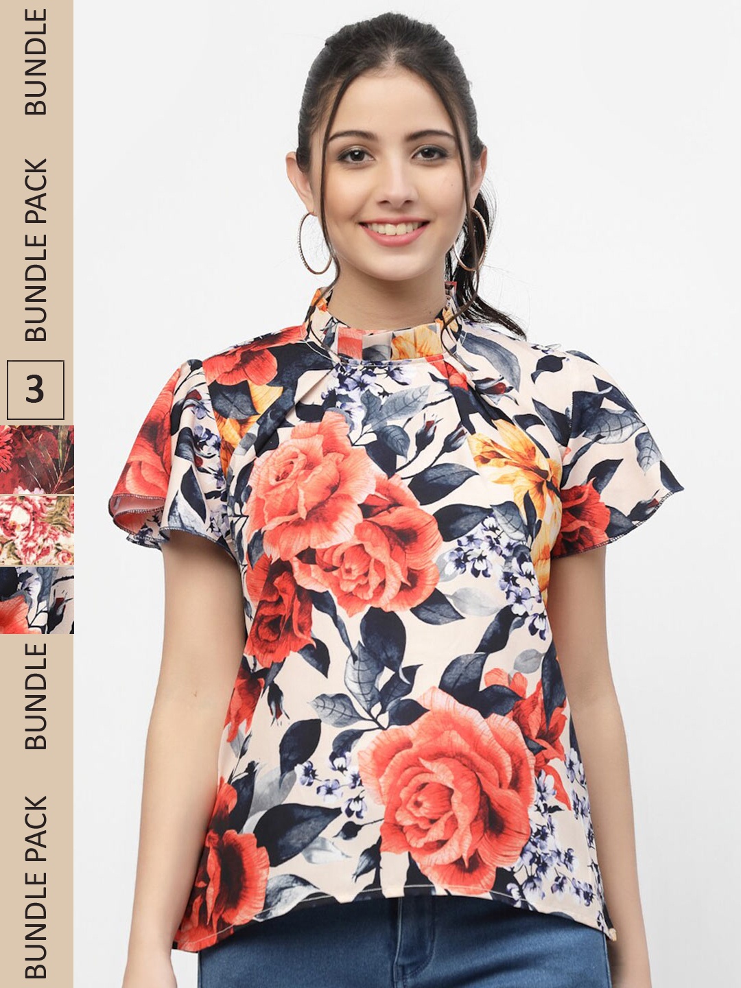 

MISS AYSE Pack of 3 Crepe Top, Maroon