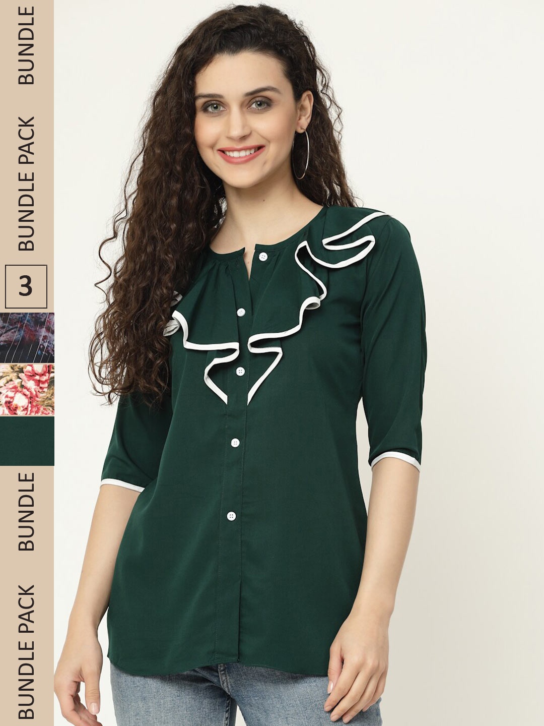 

MISS AYSE Pack of 3 Crepe Top, Green