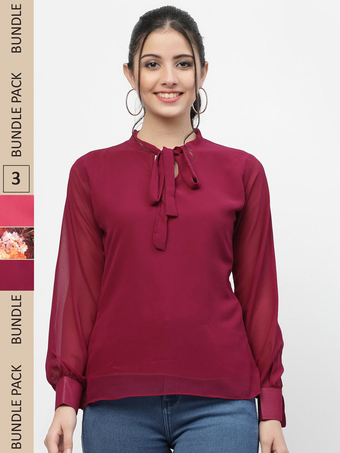 

MISS AYSE Pack of 3 Georgette Top, Maroon