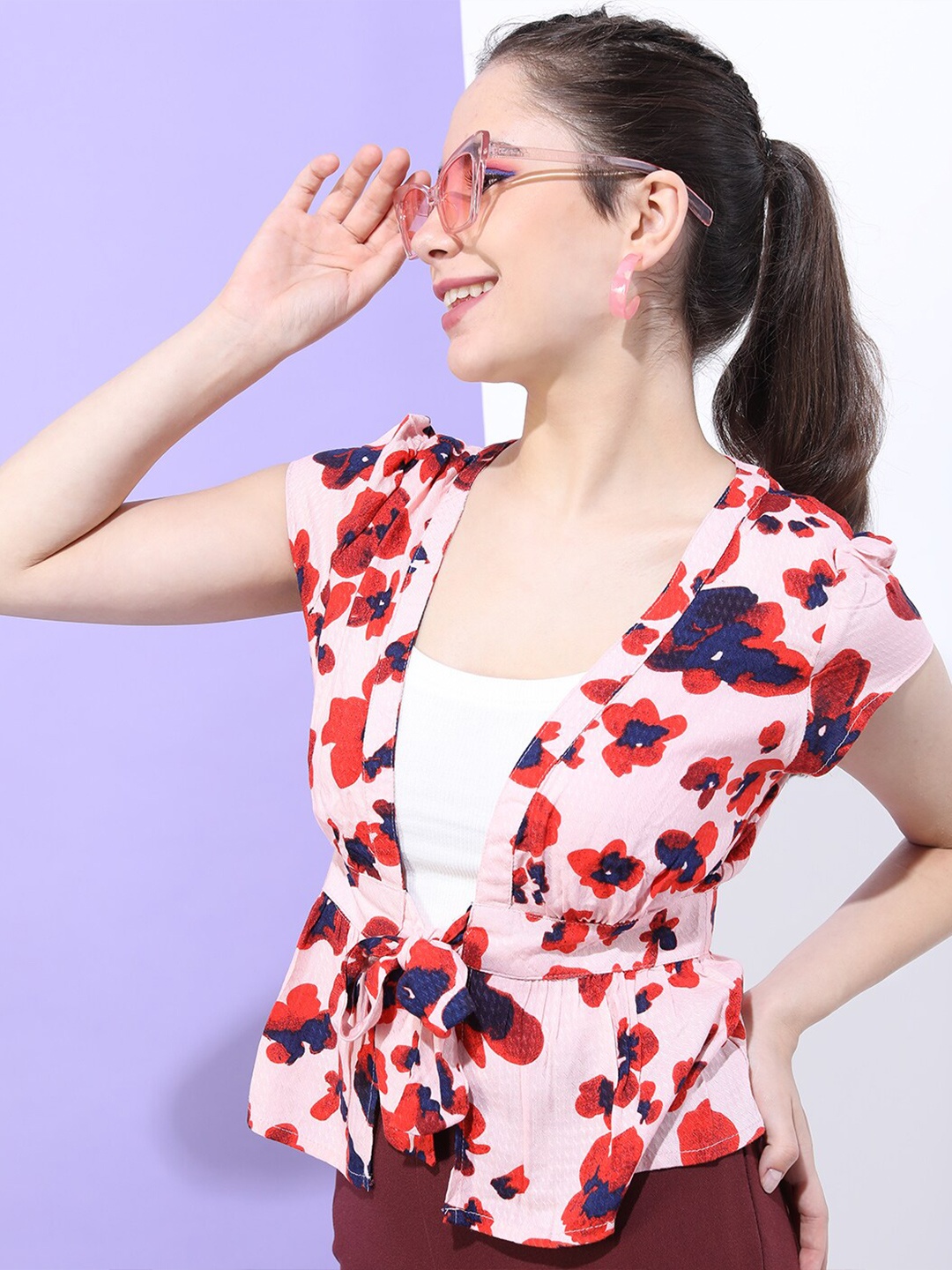 

Freehand by The Indian Garage Co Floral Print Peplum Crop Top, Pink