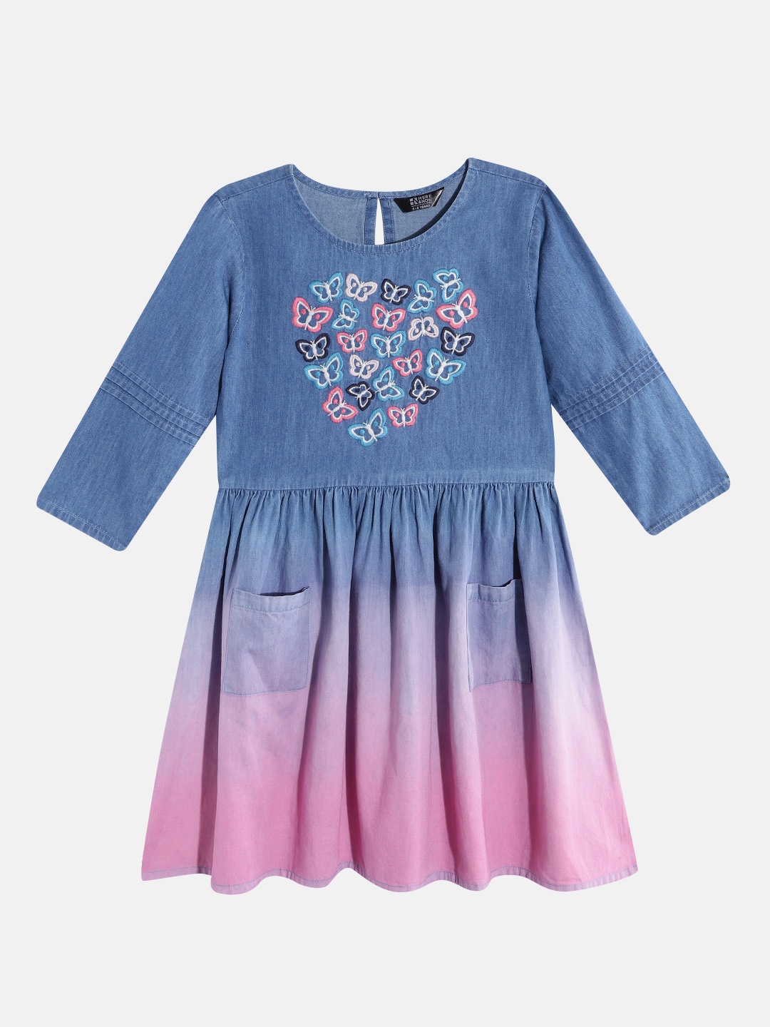 

HERE&NOW Girls Embroidered Denim Dress, Multi