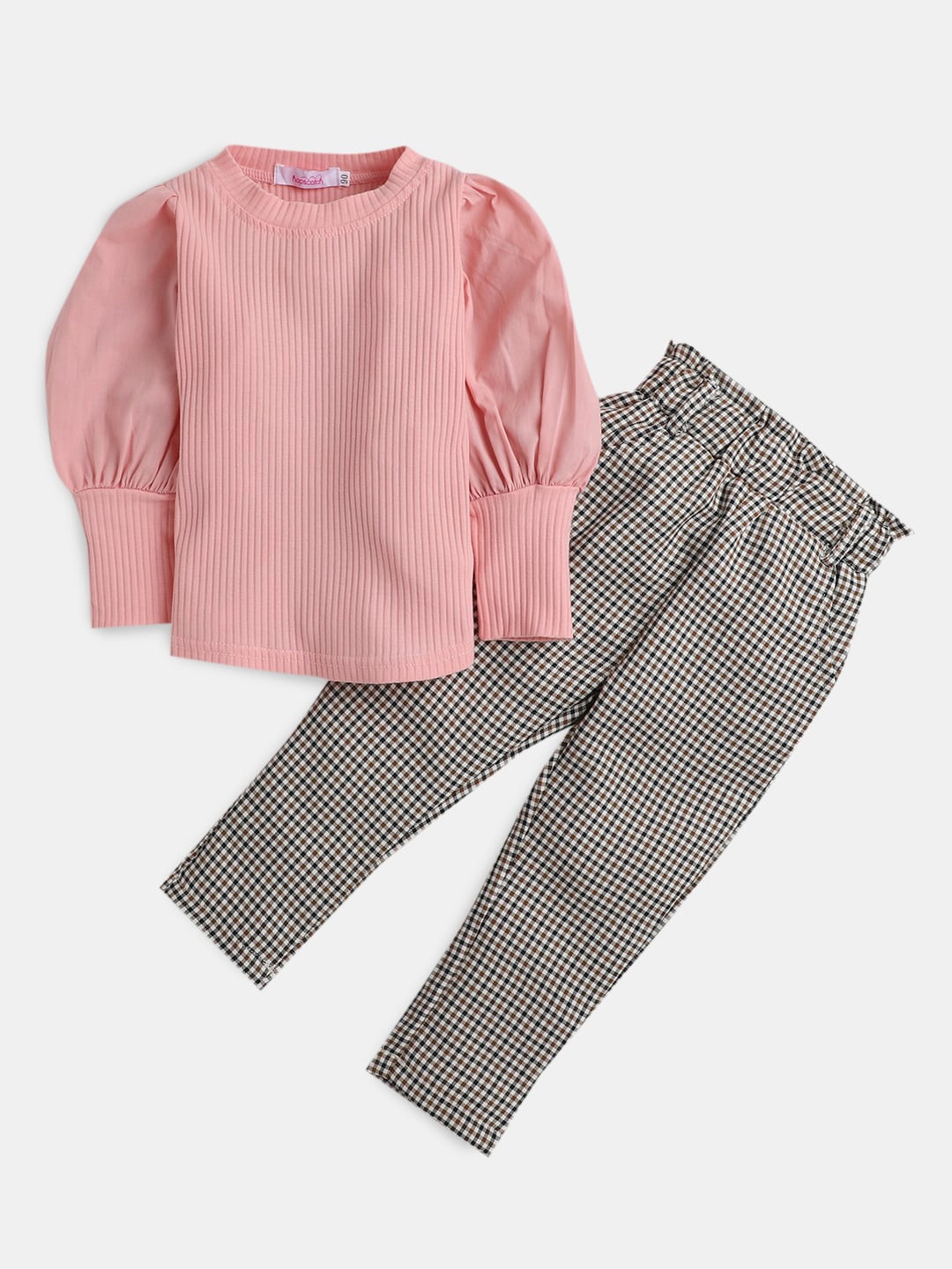 

Hopscotch Girls Top with Checks Trouser, Pink