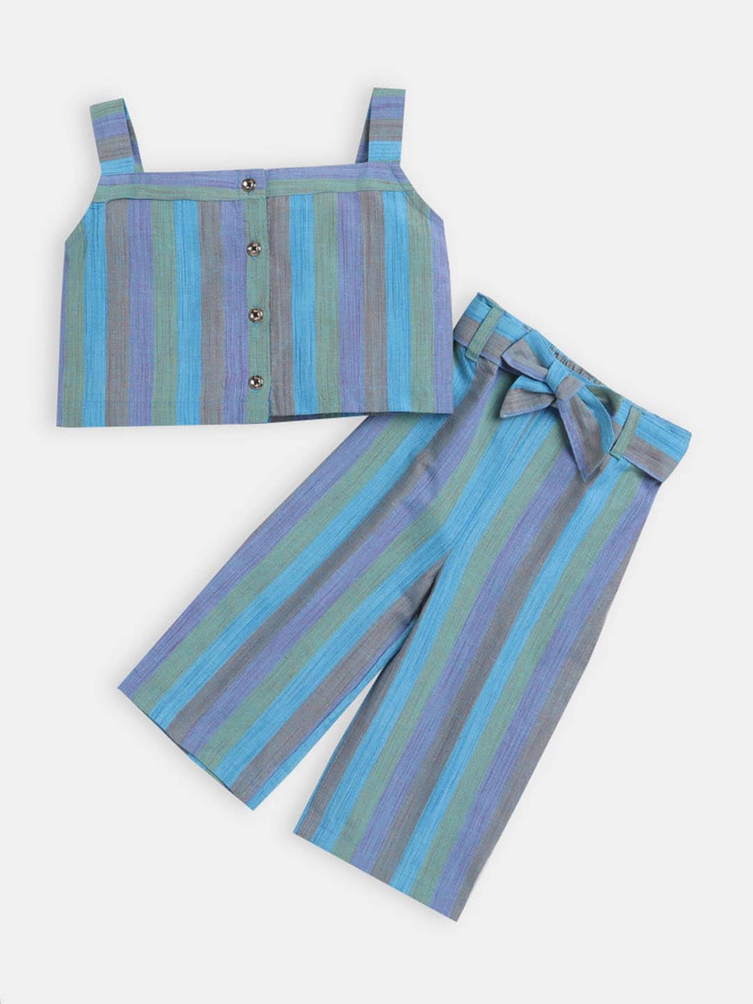 

Hopscotch Girls Striped Pure Cotton Top with Trouser, Blue
