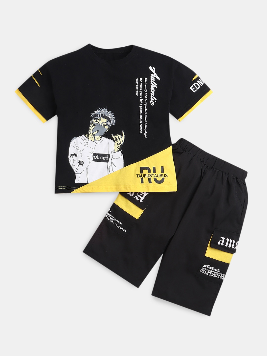 

Hopscotch Boys Printed T-shirt with Shorts, Black