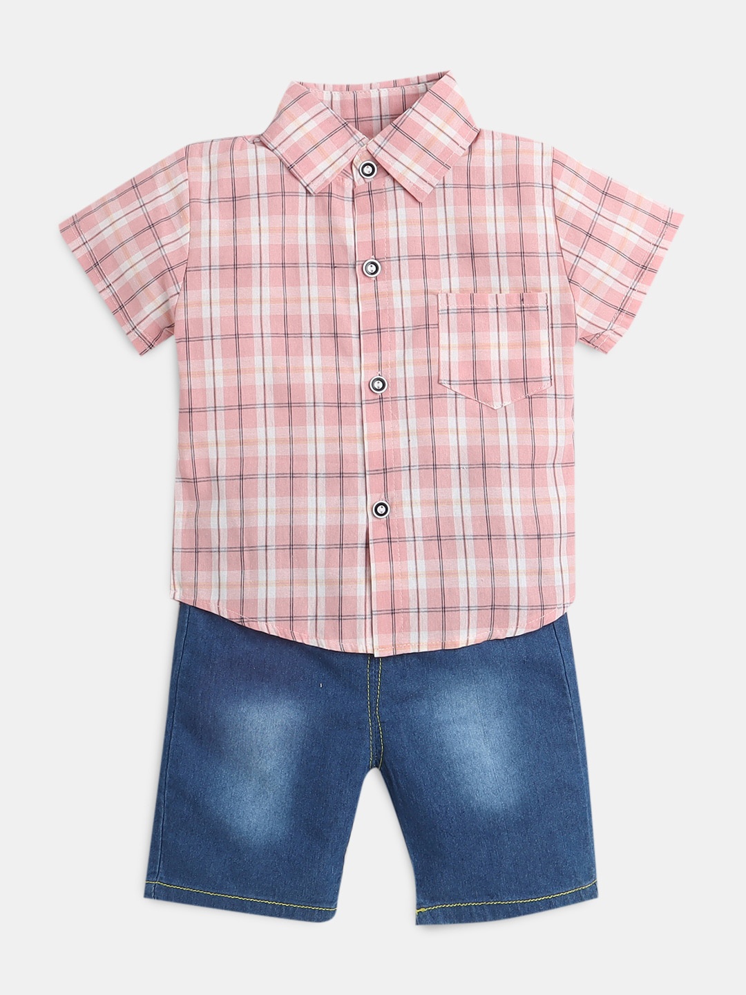 

Hopscotch Boys Checked Pure Cotton Shirt with Shorts, Pink