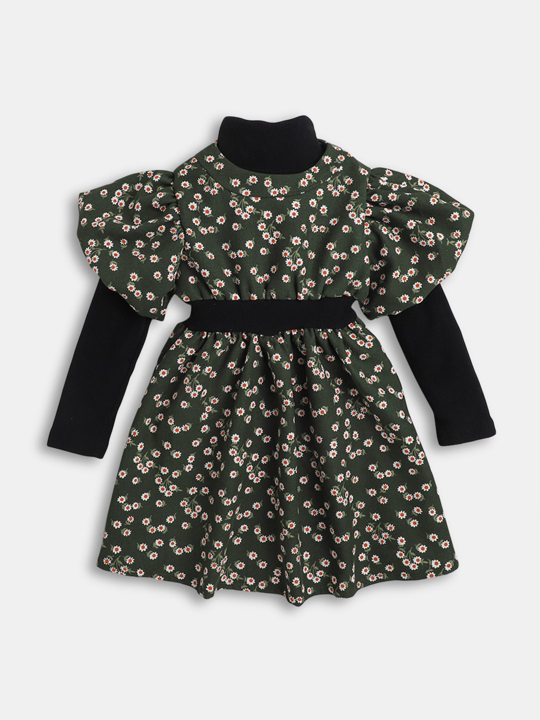 

Hopscotch Girls Floral Printed Top and Casual Dress, Green