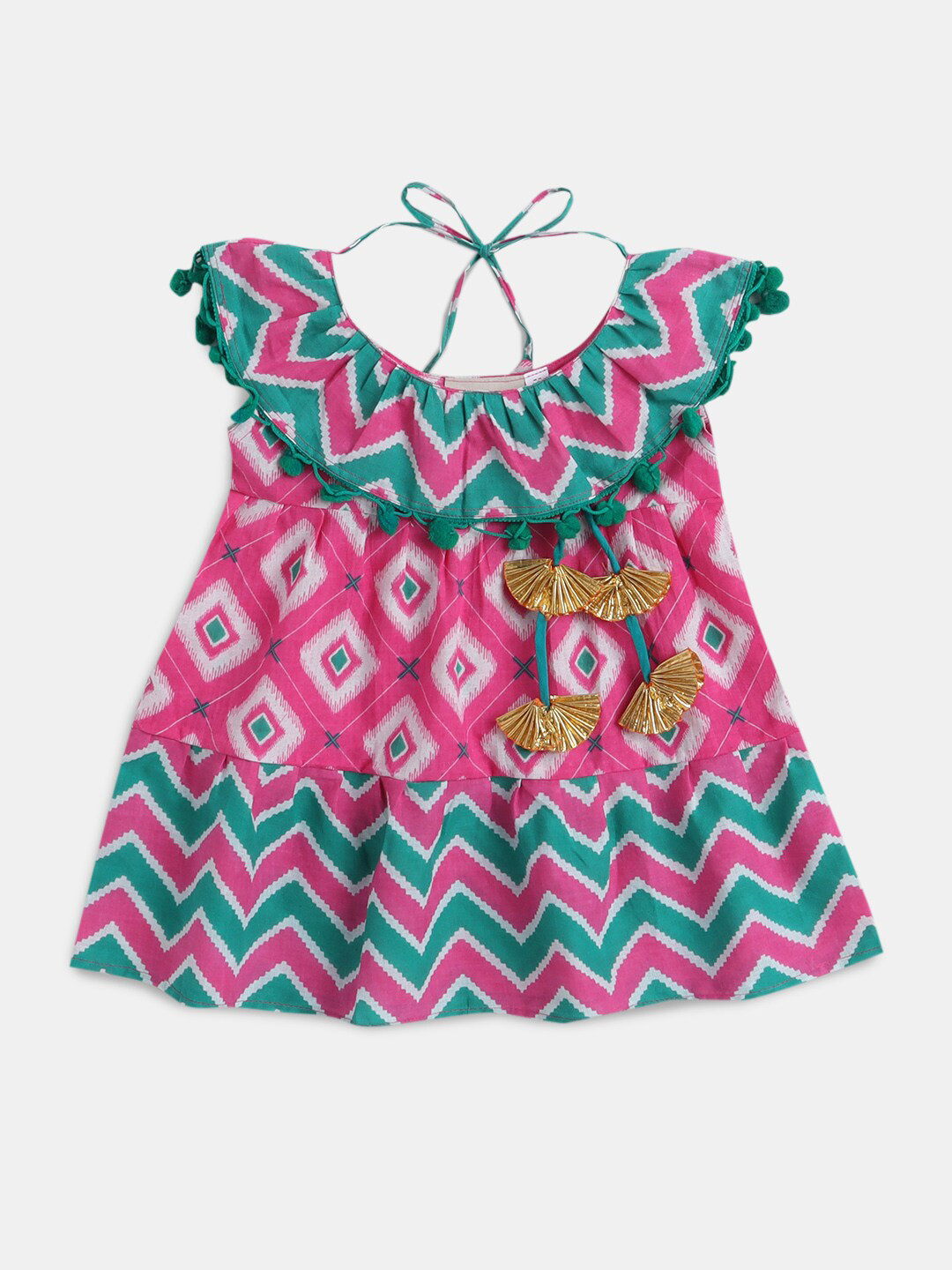 

Hopscotch Girls Ethnic Motifs Cotton A-Line Dress, Pink