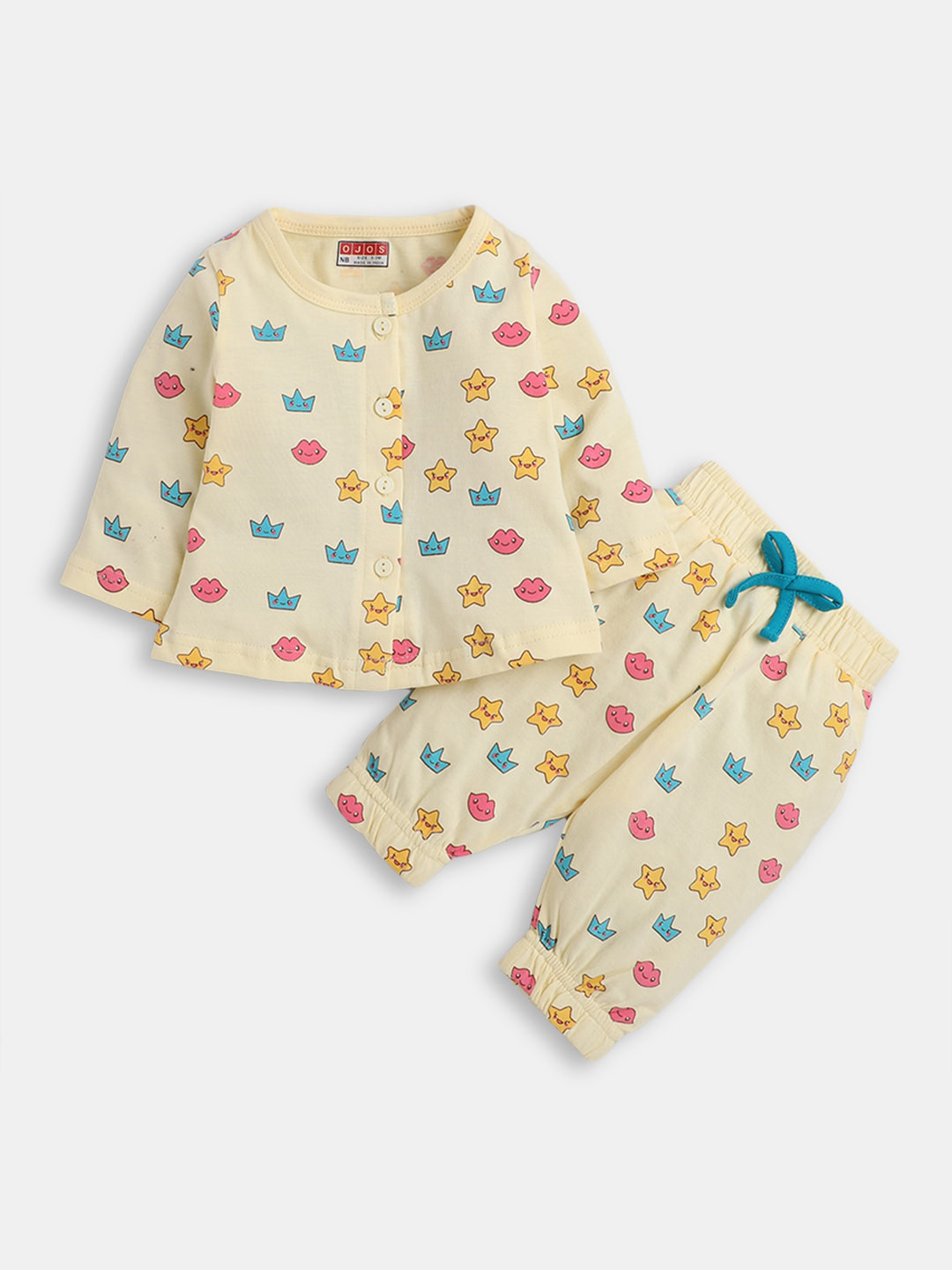 

Hopscotch Girls Printed Pure Cotton T-shirt with Trouser, Cream