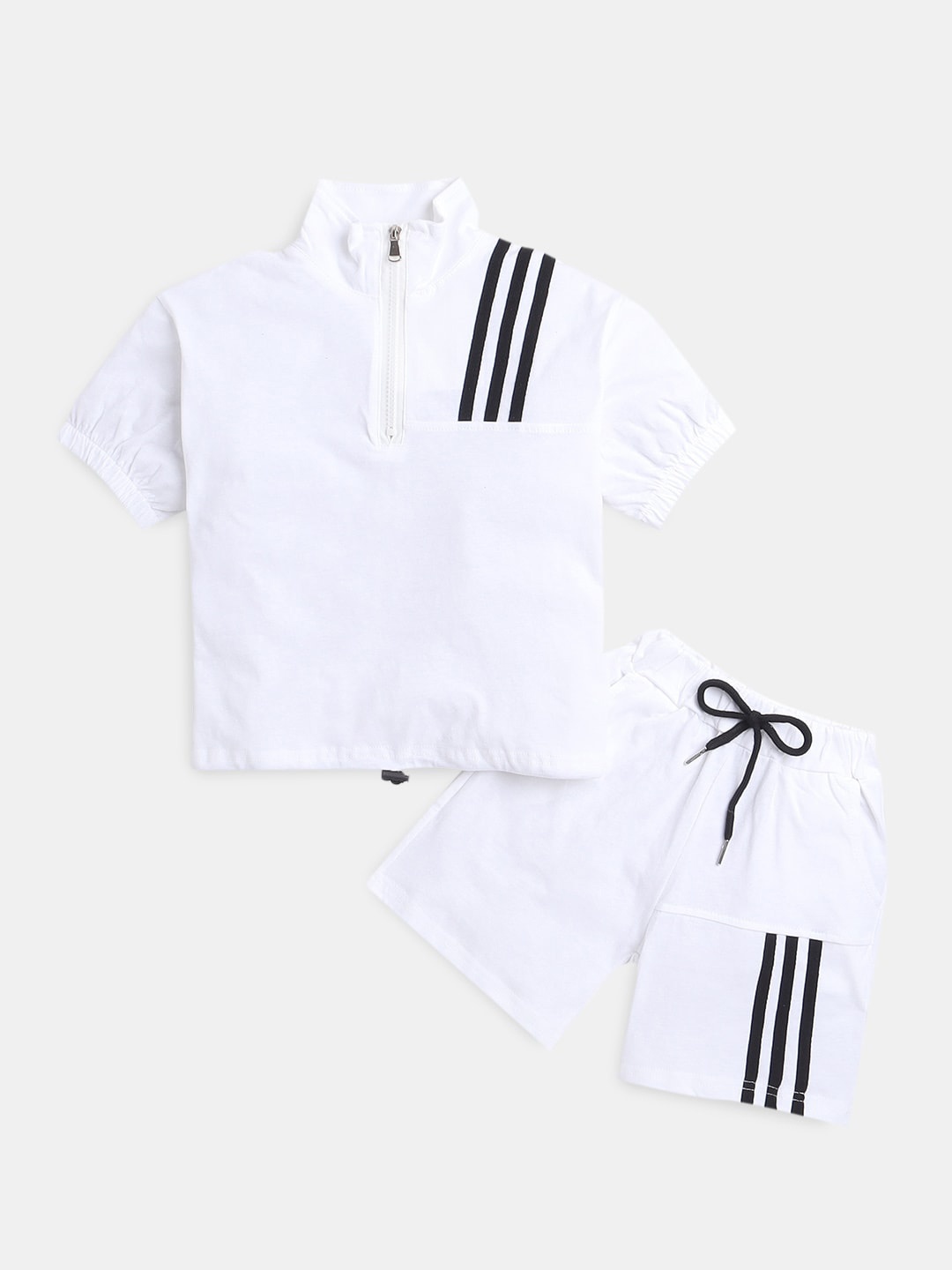 

Hopscotch Boys Striped Pure Cotton T-shirt with Shorts, White