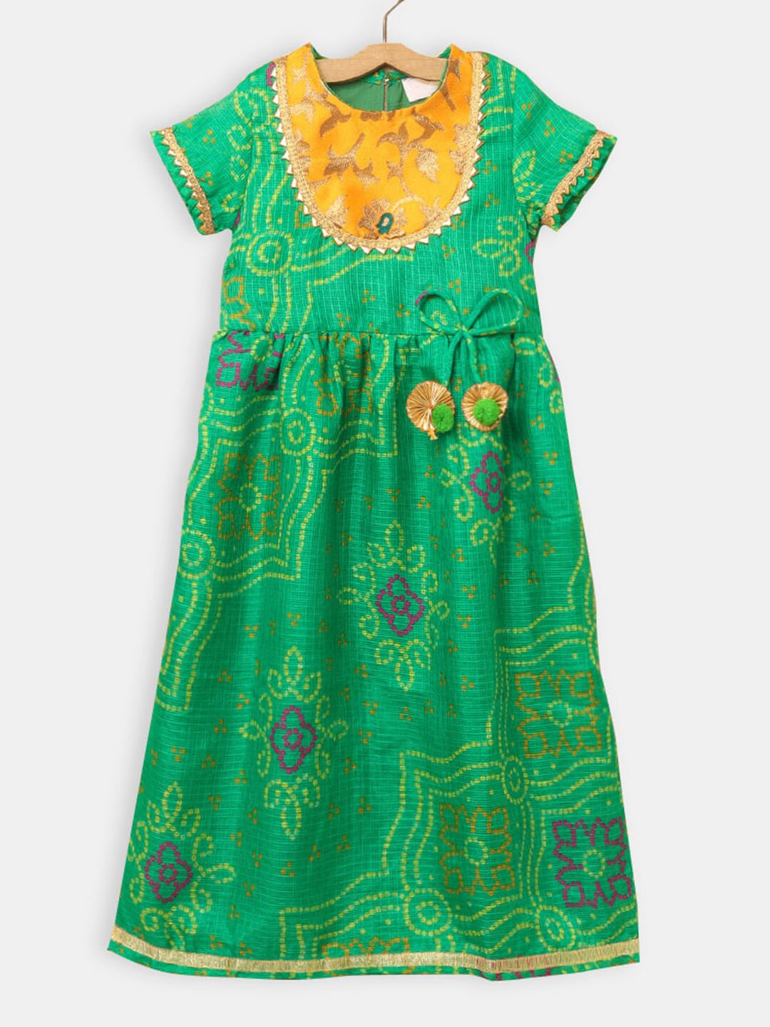 

Hopscotch Girls Ethnic Motifs Cotton Maxi Dress, Green