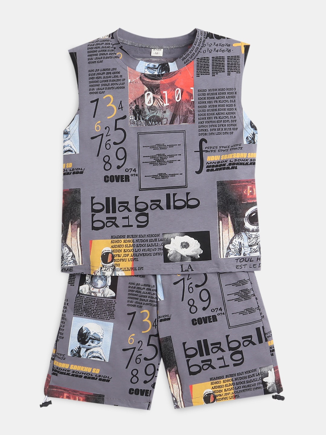 

Hopscotch Boys Typography Printed Pure Cotton Vest with Shorts, Grey