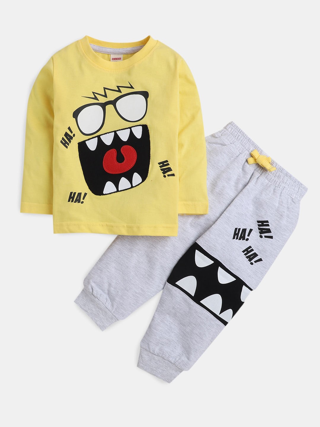

Hopscotch Boys Printed Pure Cotton T-shirt with Joggers, Gold