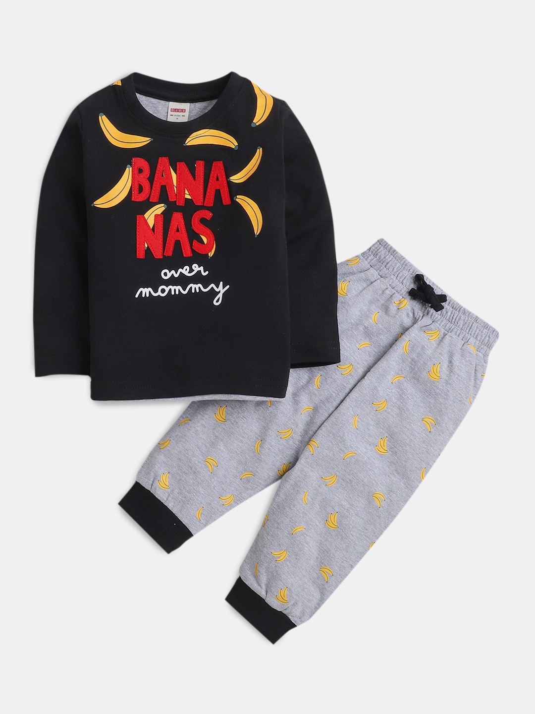 

Hopscotch Boys Printed Pure Cotton T-shirt with Joggers, Black