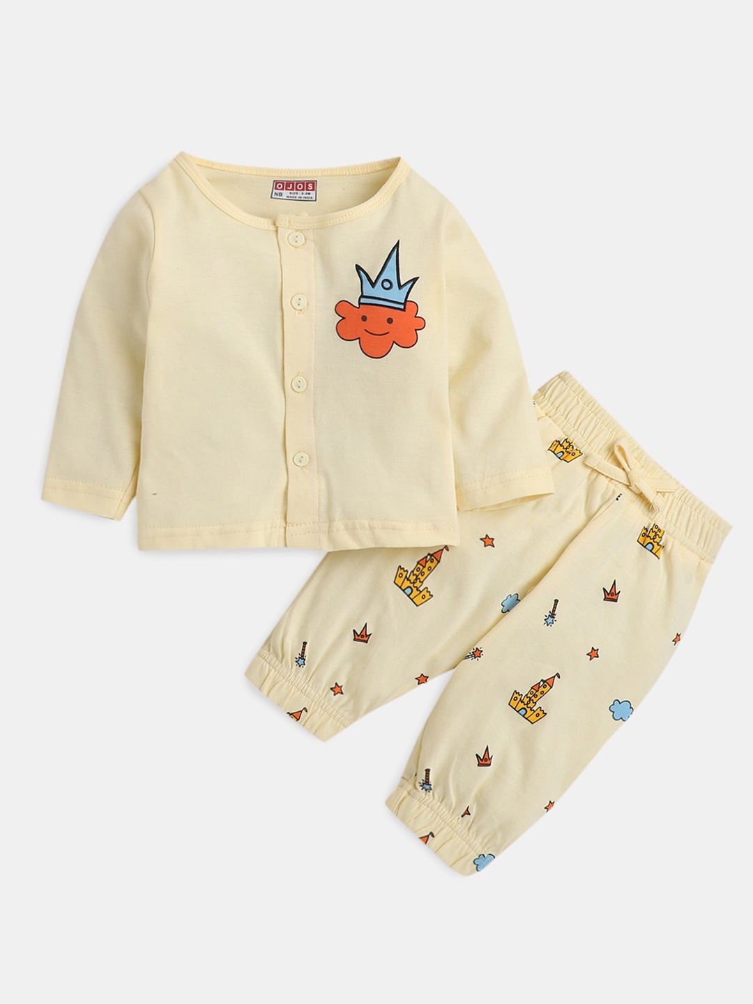 

Hopscotch Boys Printed Pure Cotton T-shirt with Joggers, Cream