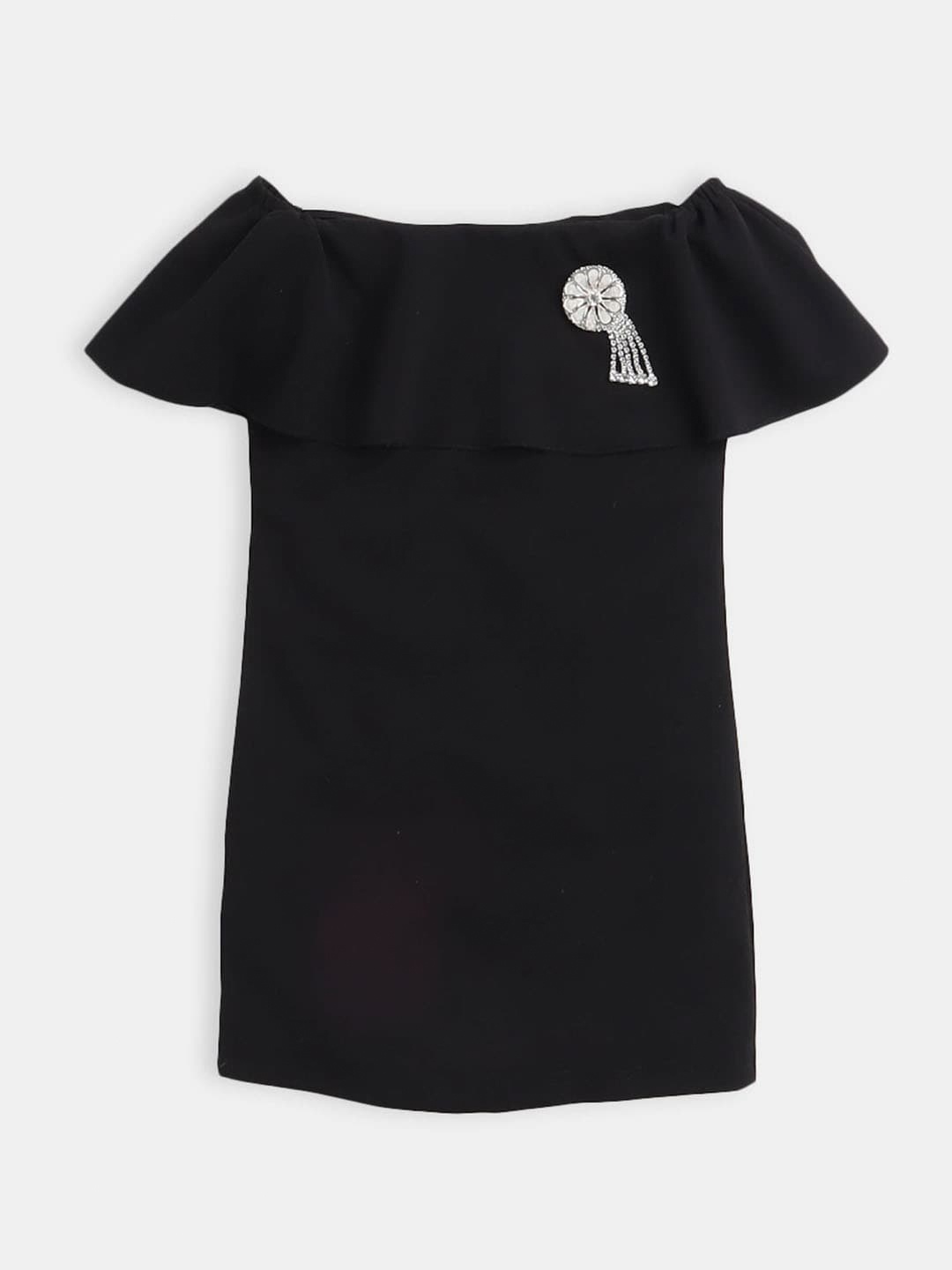 

Hopscotch Girls Off-Shoulder A-Line Dress, Black