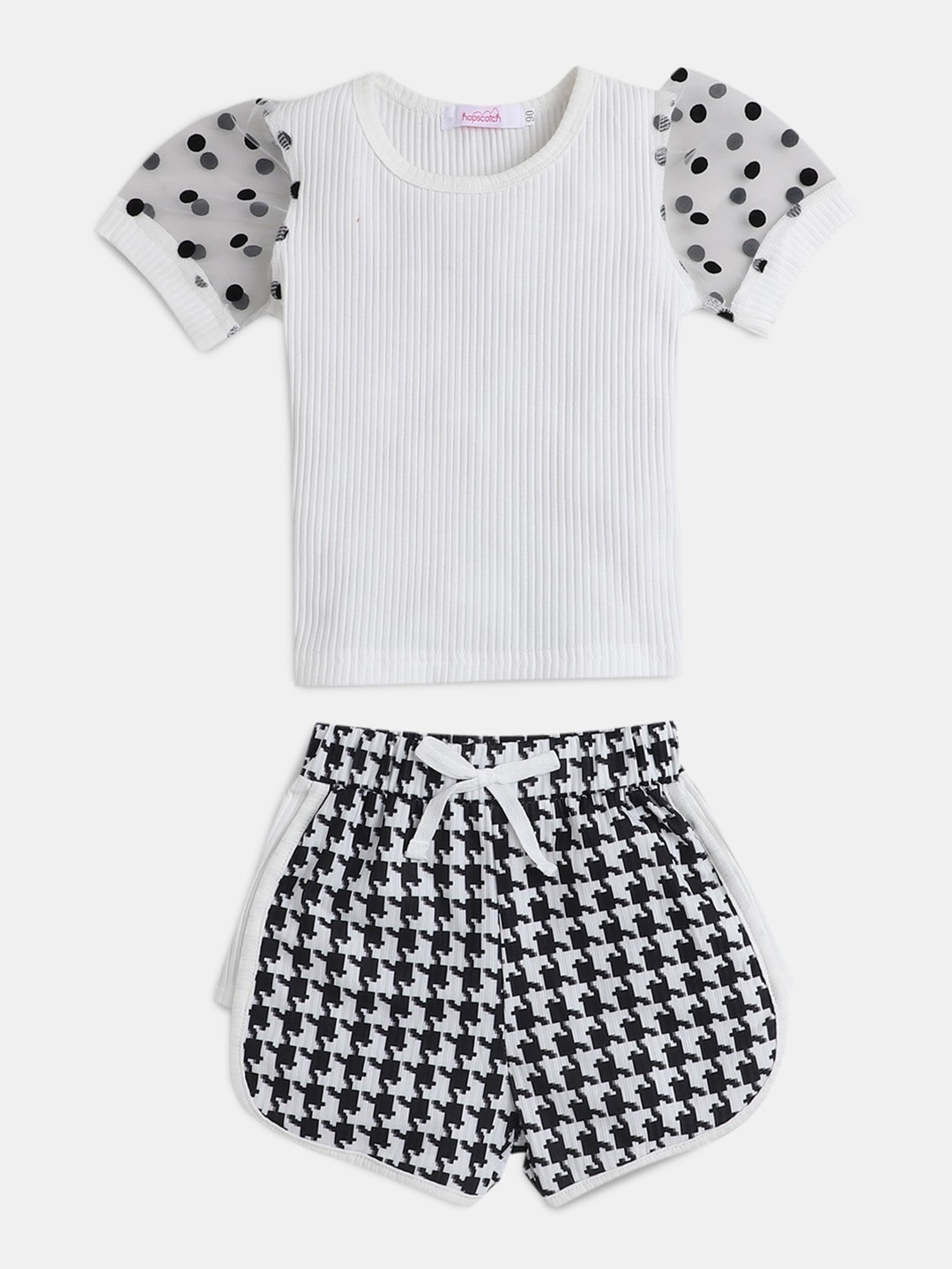 

Hopscotch Girls Printed Top with Shorts, White