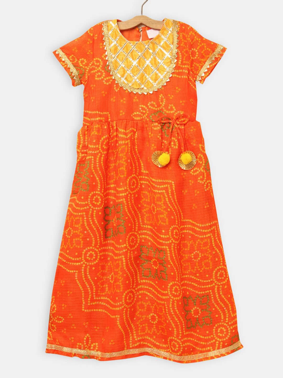 

Hopscotch Girls Ethnic Motifs Cotton Maxi Dress, Orange