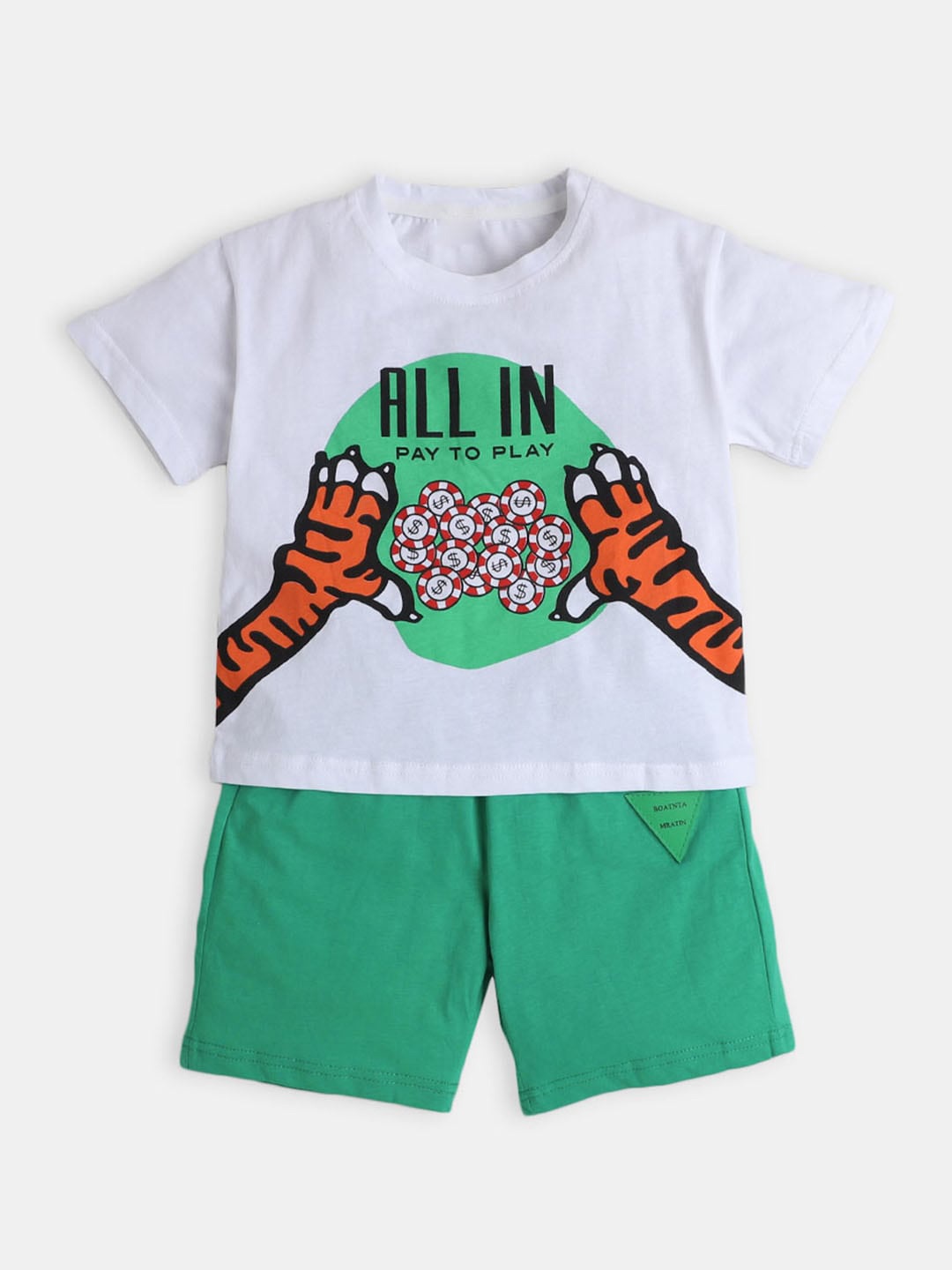 

Hopscotch Boys Pure Cotton Printed T-shirt with Shorts, Green