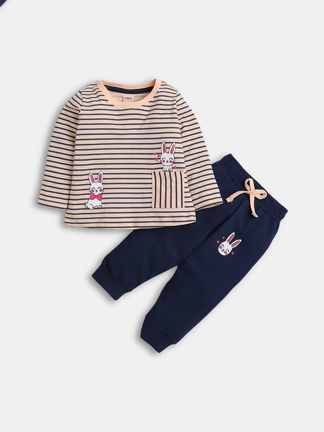 

Hopscotch Girls Striped Pure Cotton T-shirt with Pyjamas, Pink