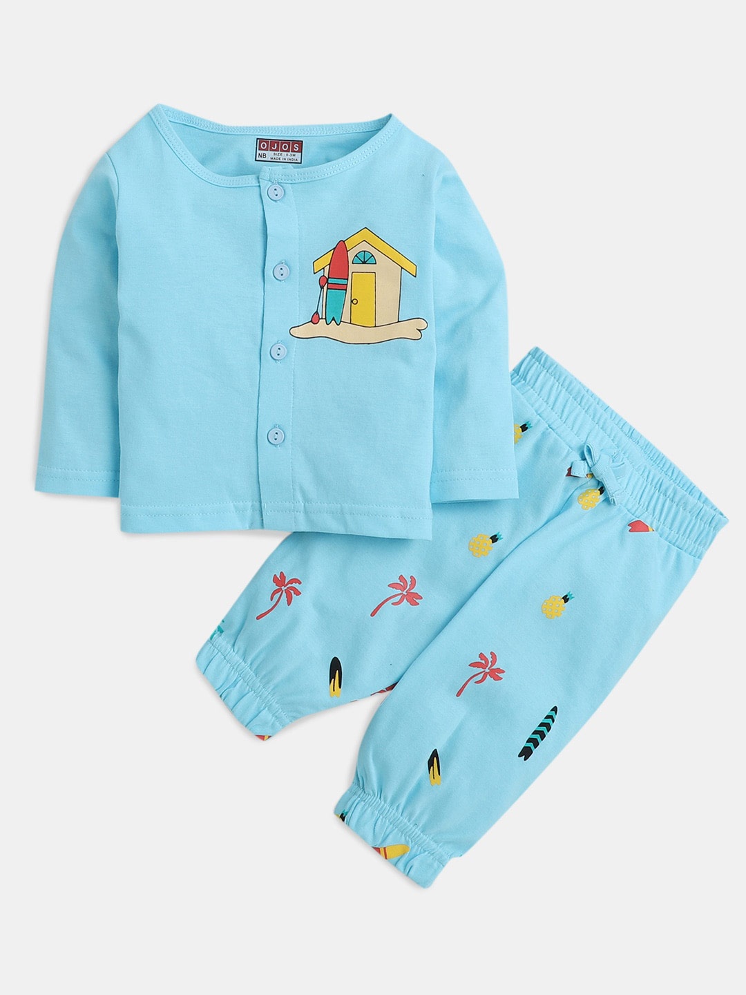 

Hopscotch Boys Printed Cotton T-shirt with Pyjamas, Blue