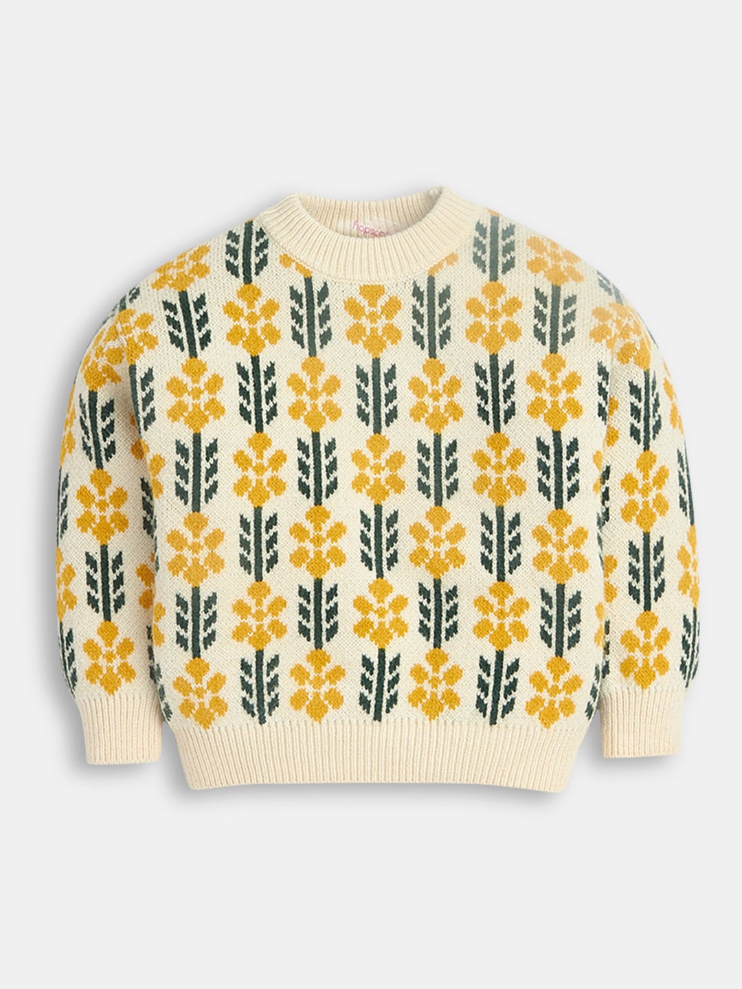 

Hopscotch Girls Beige & Green Floral Pullover