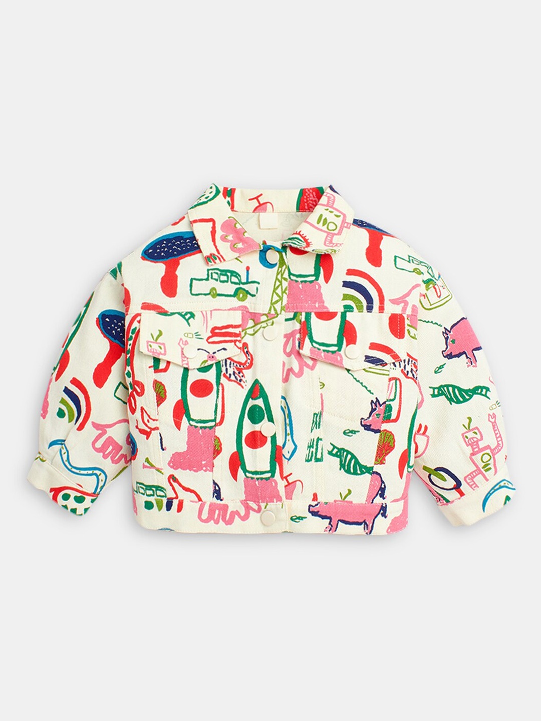 

Hopscotch Girls Beige Crop Bomber Jacket