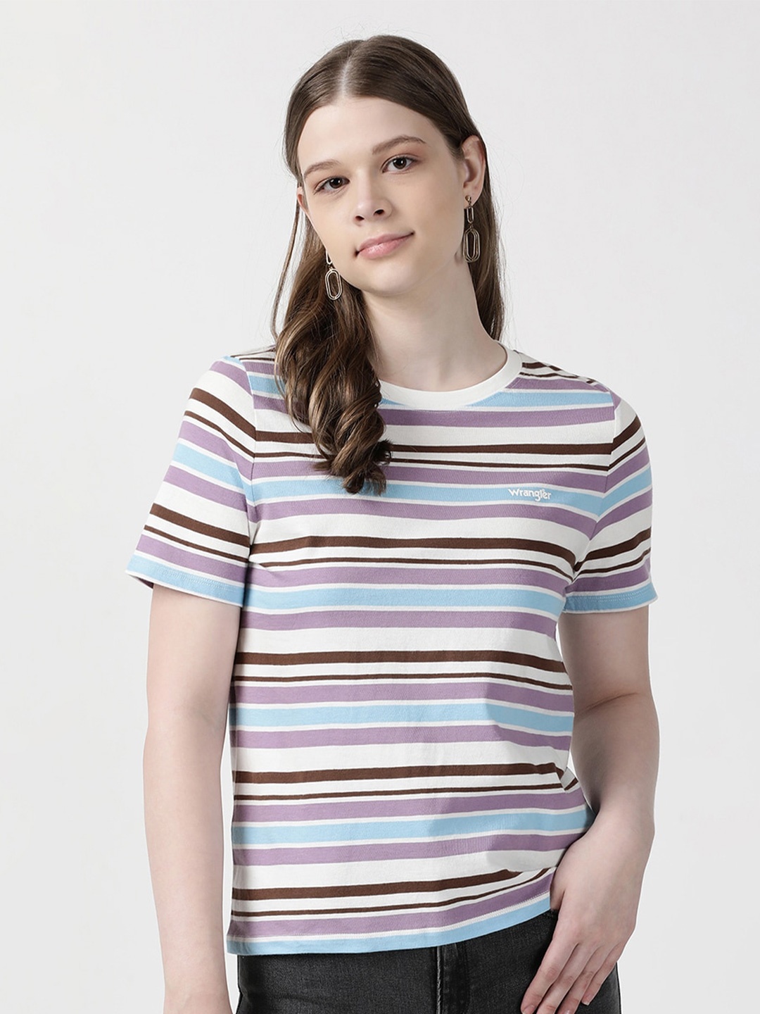 

Wrangler Women Striped Cotton T-shirt, Blue