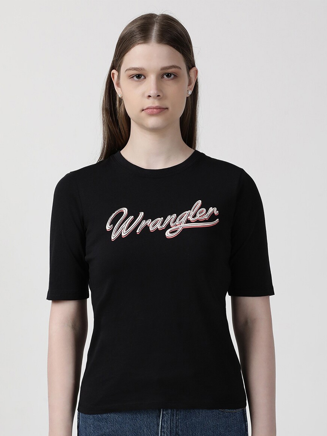 

Wrangler Women Typography Printed Cotton T-shirt, Black