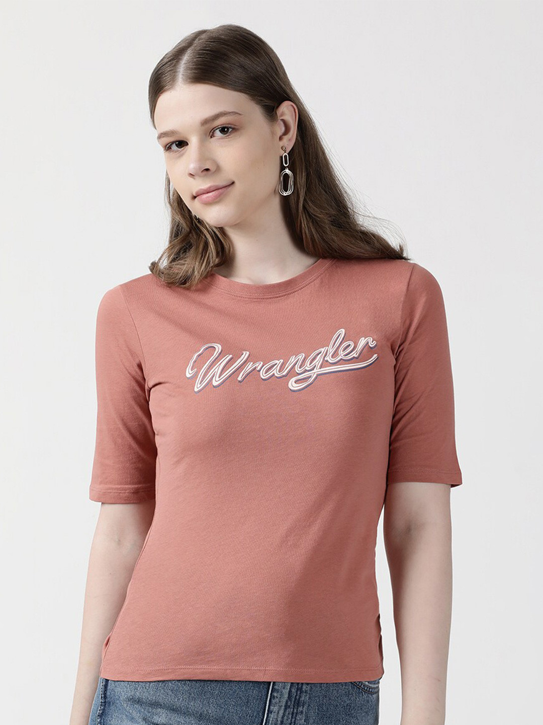 

Wrangler Women Typography Printed Cotton T-shirt, Pink