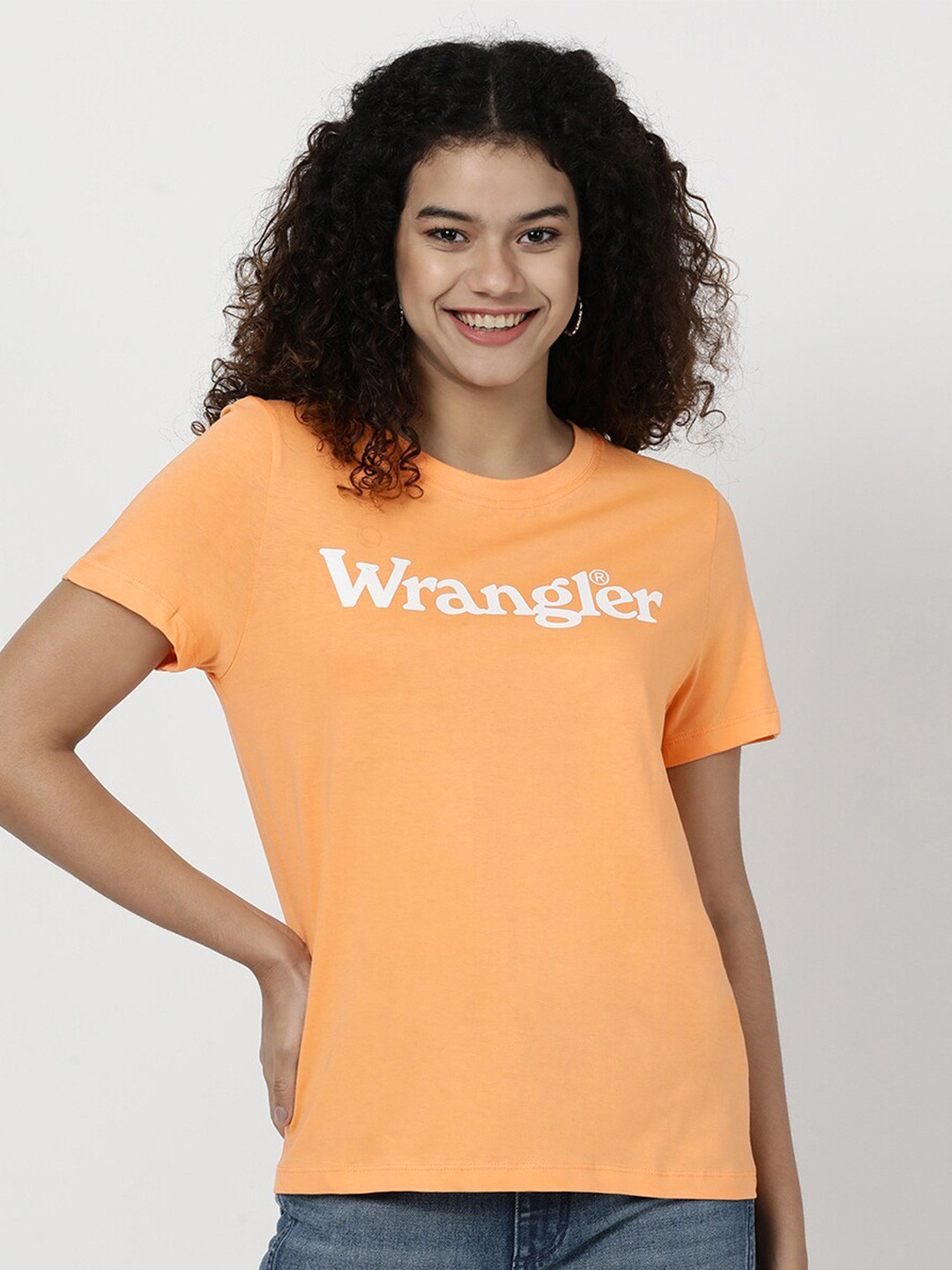 

Wrangler Women Typography Printed Cotton T-shirt, Orange