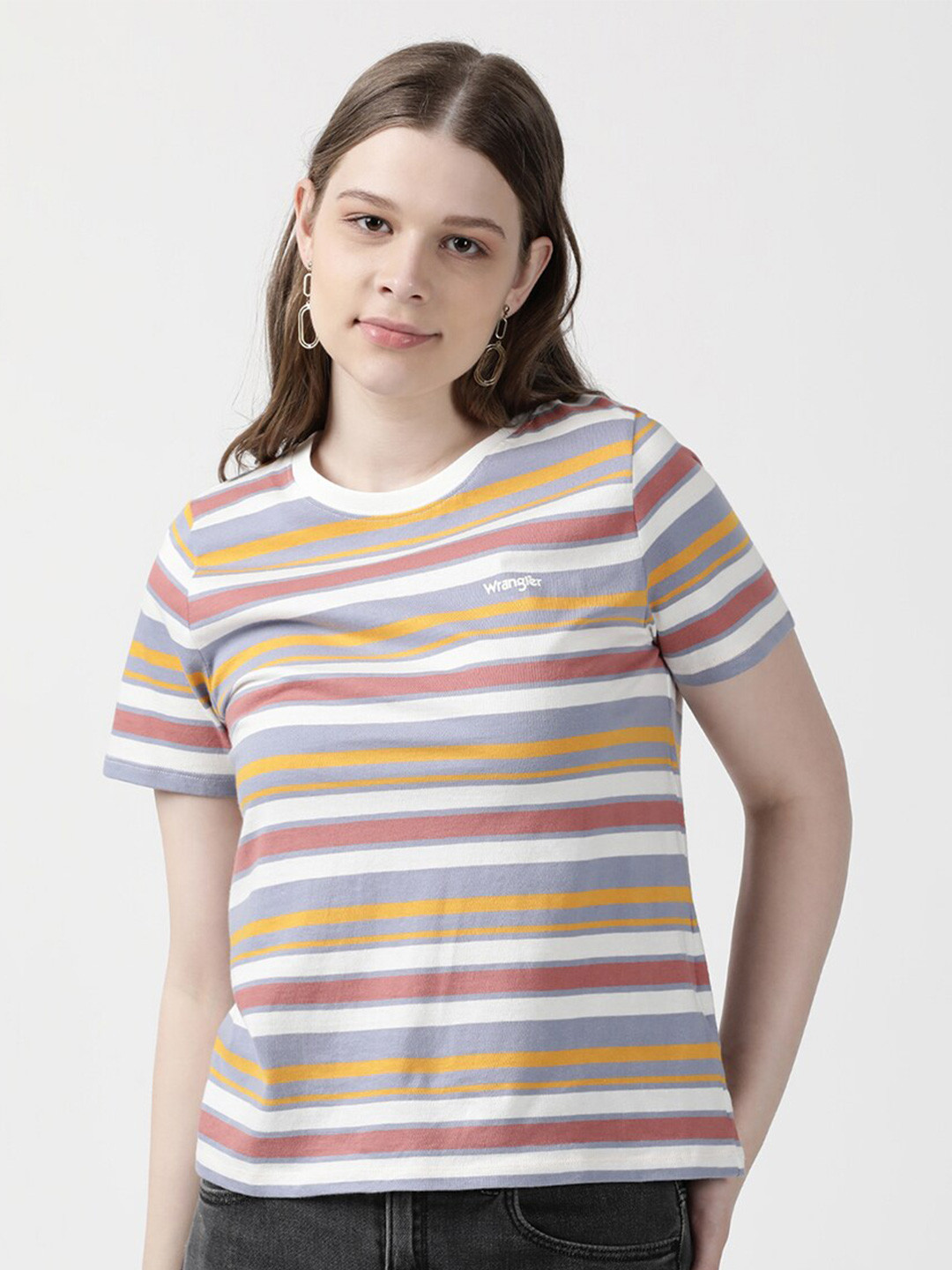 

Wrangler Women Striped Cotton T-shirt, White
