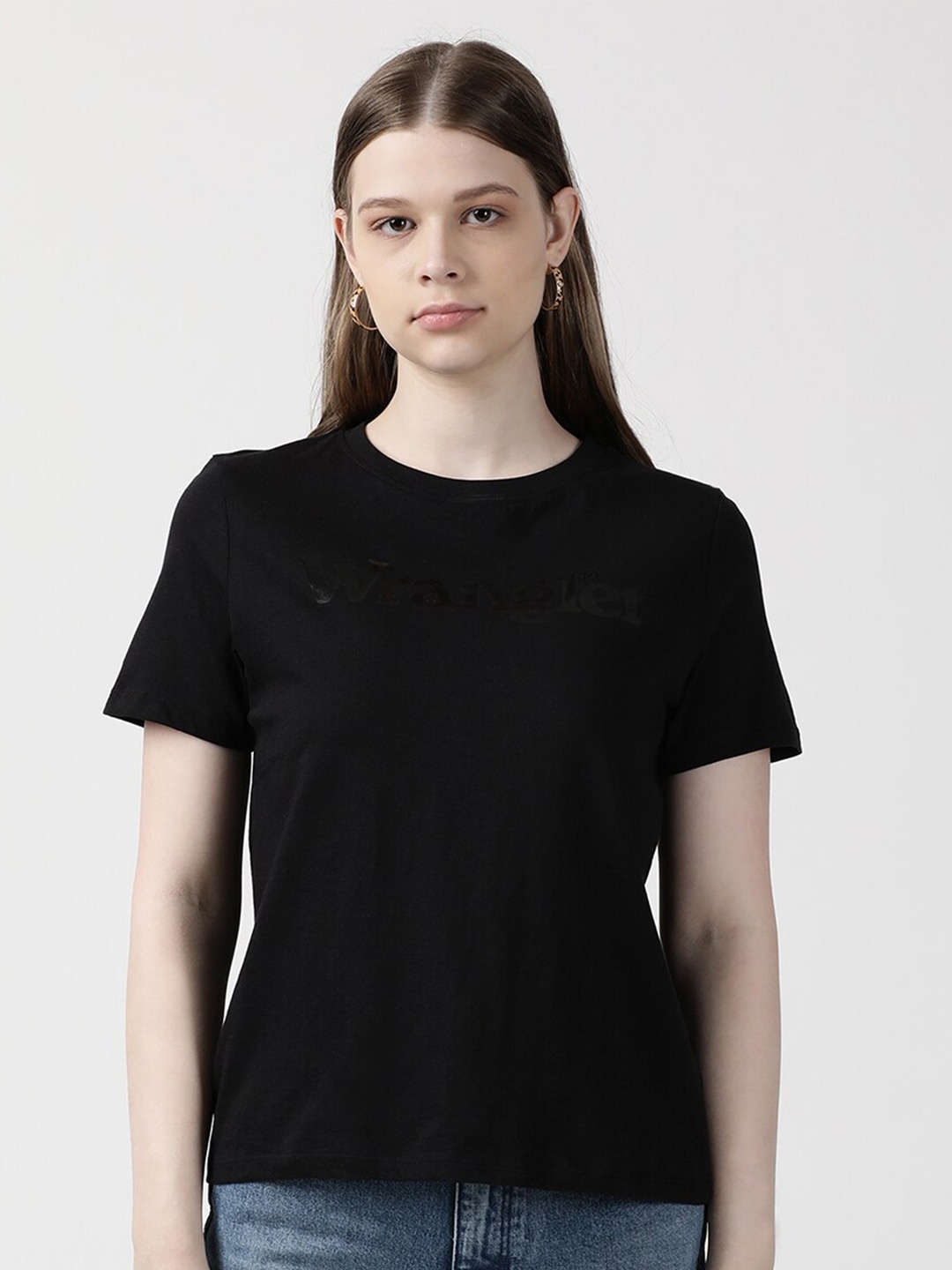 

Wrangler Women Typography Printed Cotton T-shirt, Black