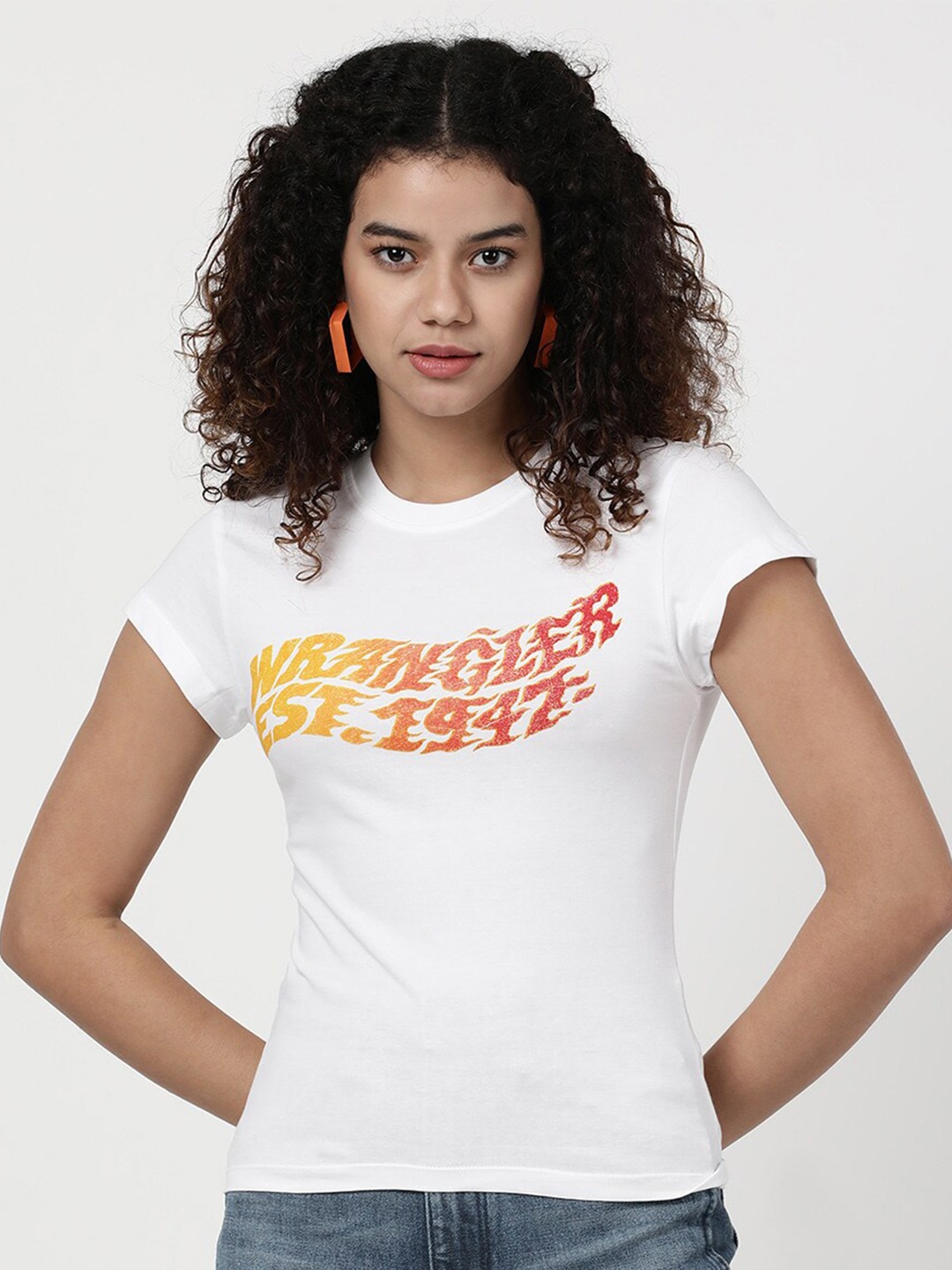 

Wrangler Women Typography Printed Cotton T-shirt, White
