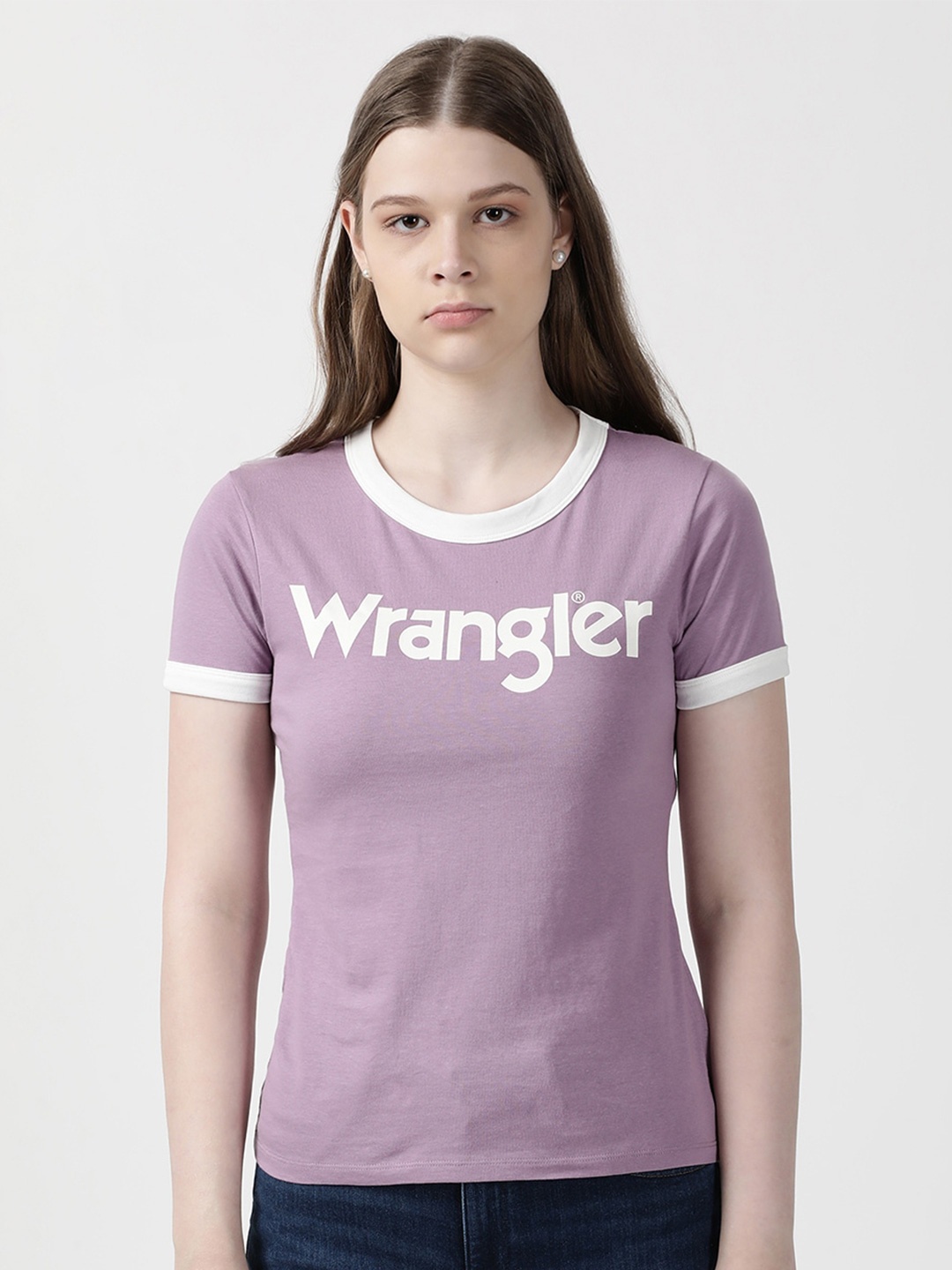 

Wrangler Women Typography Printed Cotton T-shirt, Purple