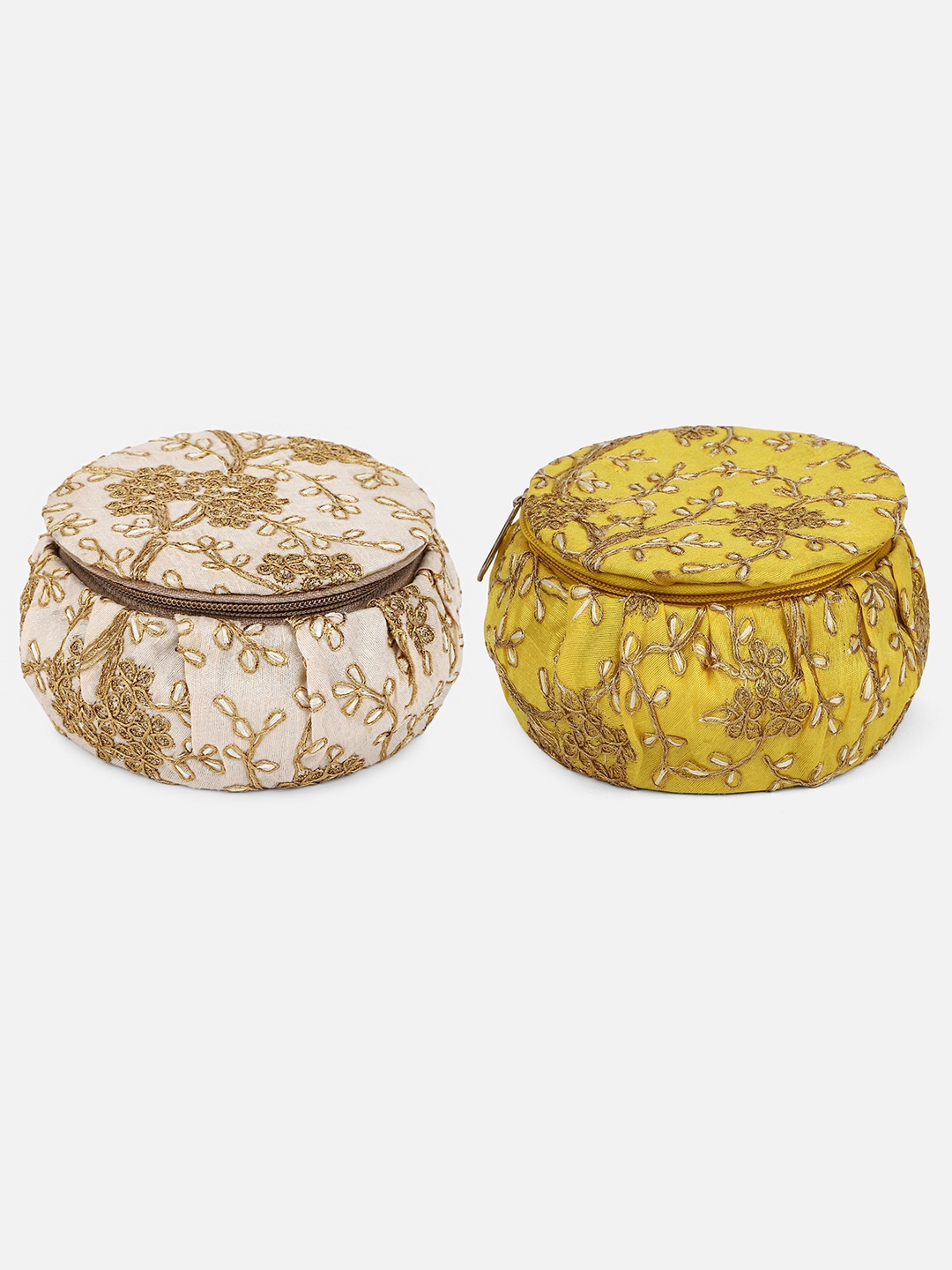 

Aditi Wasan Beige and Yellow Set Of 2 Embroidered Jewellery Organiser Box