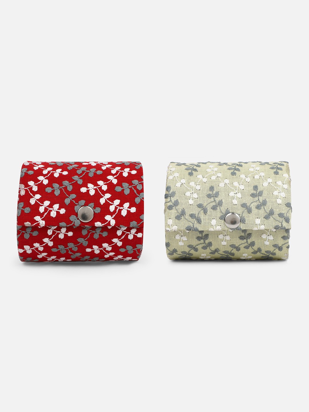 

Aditi Wasan Red and Cream Set Of 2 Embroidered Bangle Organiser Box