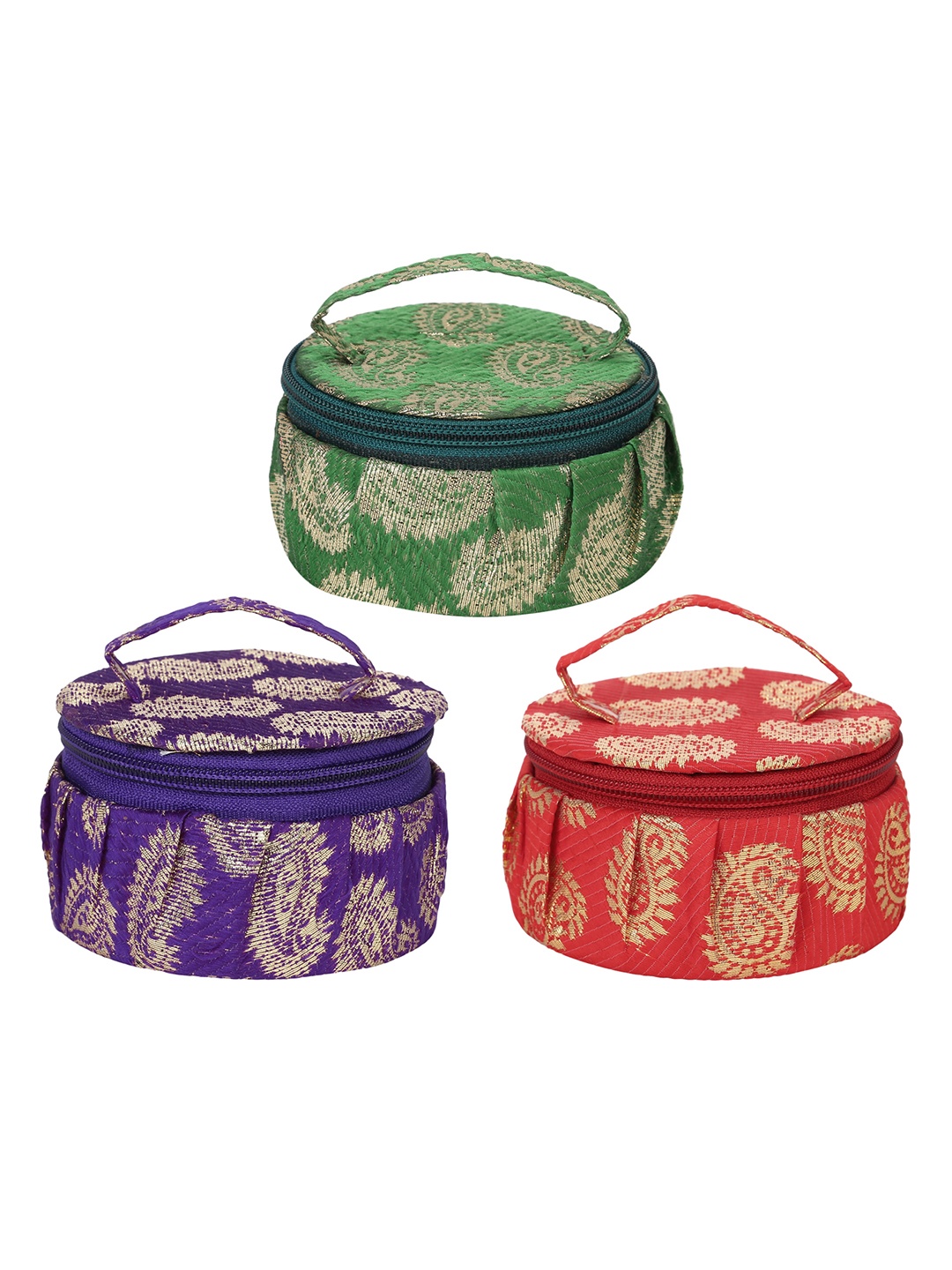 

Aditi Wasan Set Of 3 Jacquard Round Jewellery Organisers, Purple